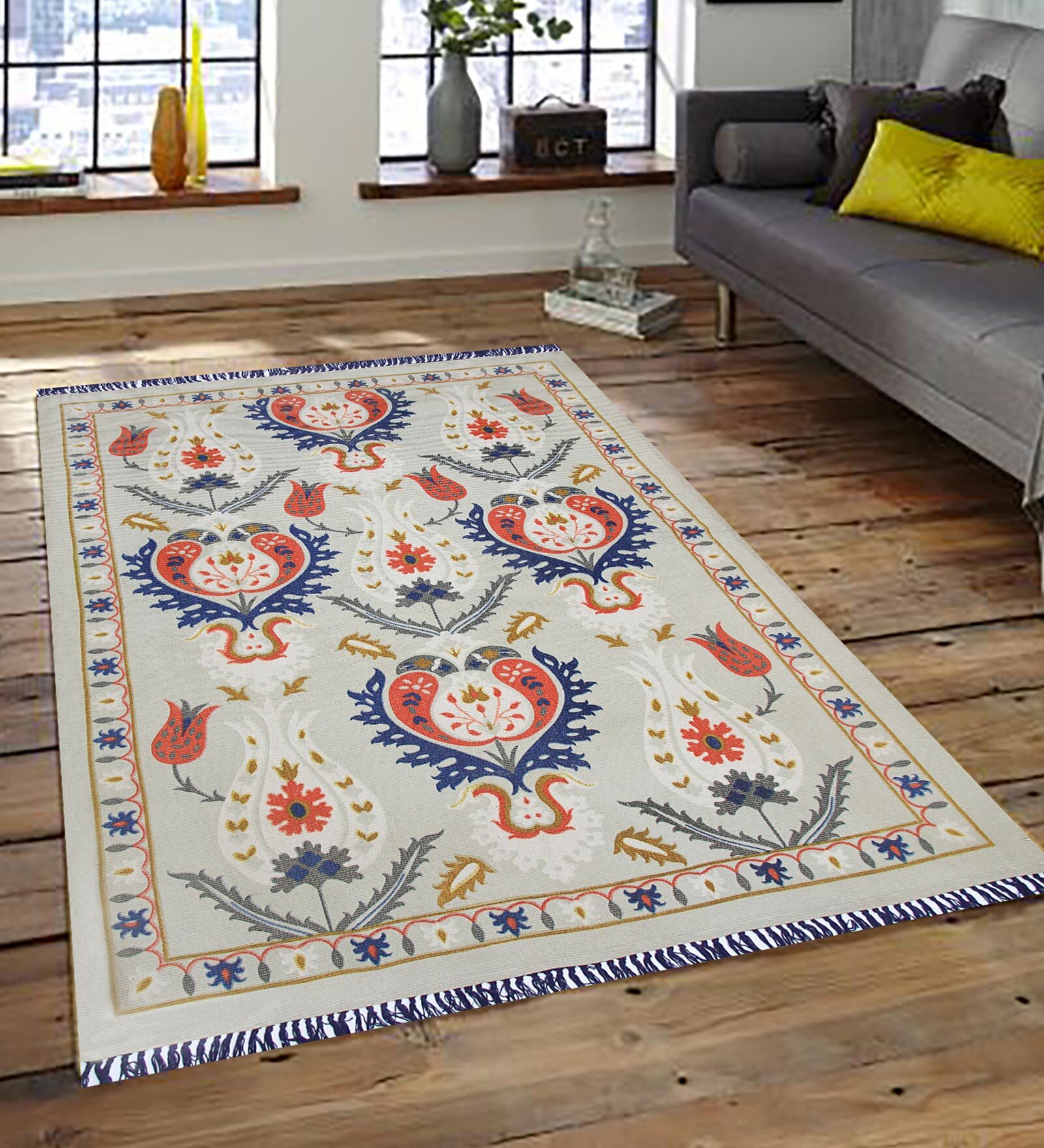 White Persian Cotton 5 ft x 7 ft Machine Made Carpet