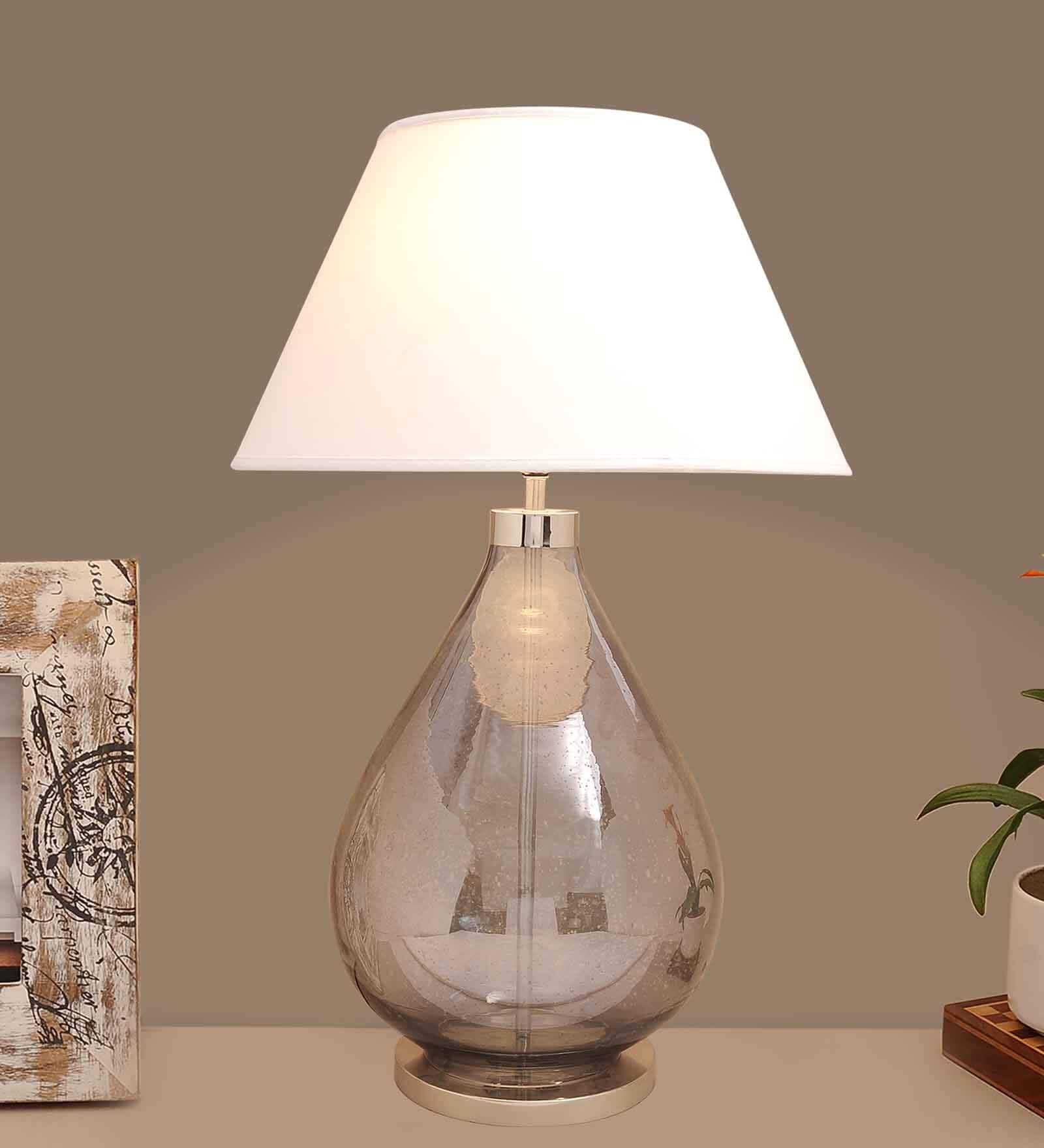 Trieste White Cotton Shade Night Lamp With Metal & Glass Base