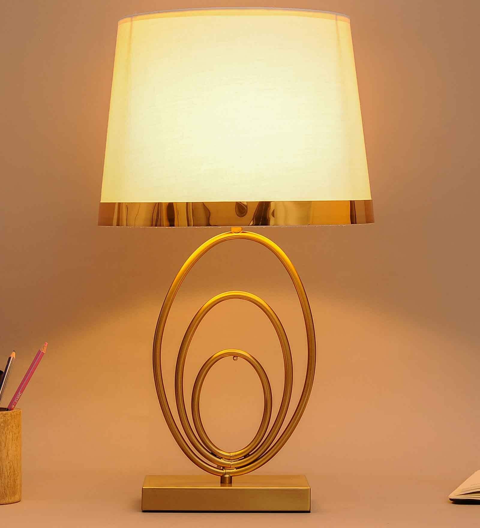 Dijon White Cotton Shade Table Lamp With Metal Base