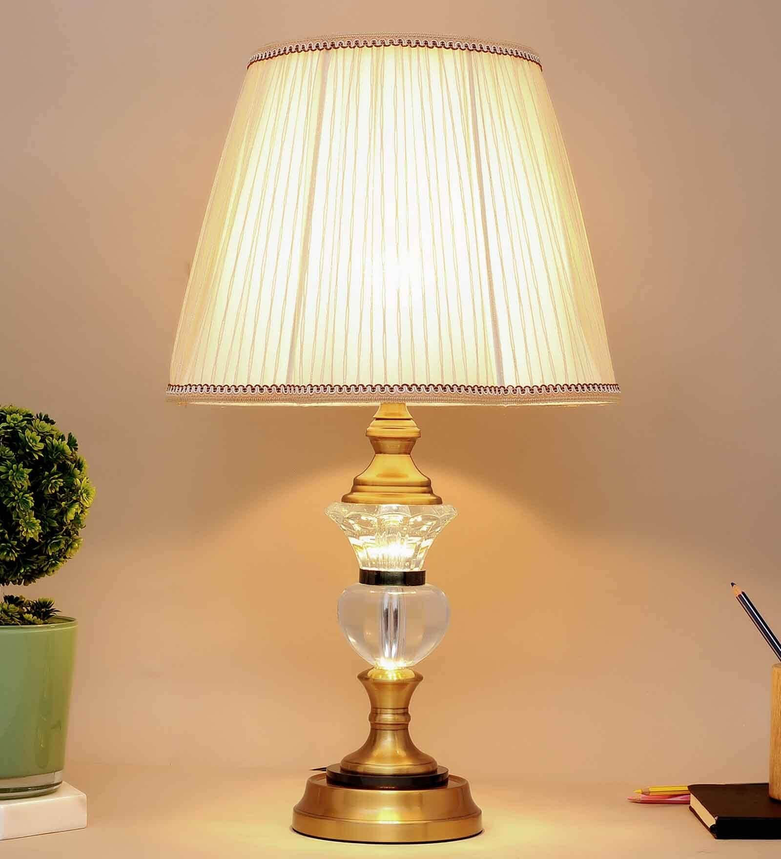 Buy Caen White Cotton Shade Table Lamp With Metal & Glass Base by ...