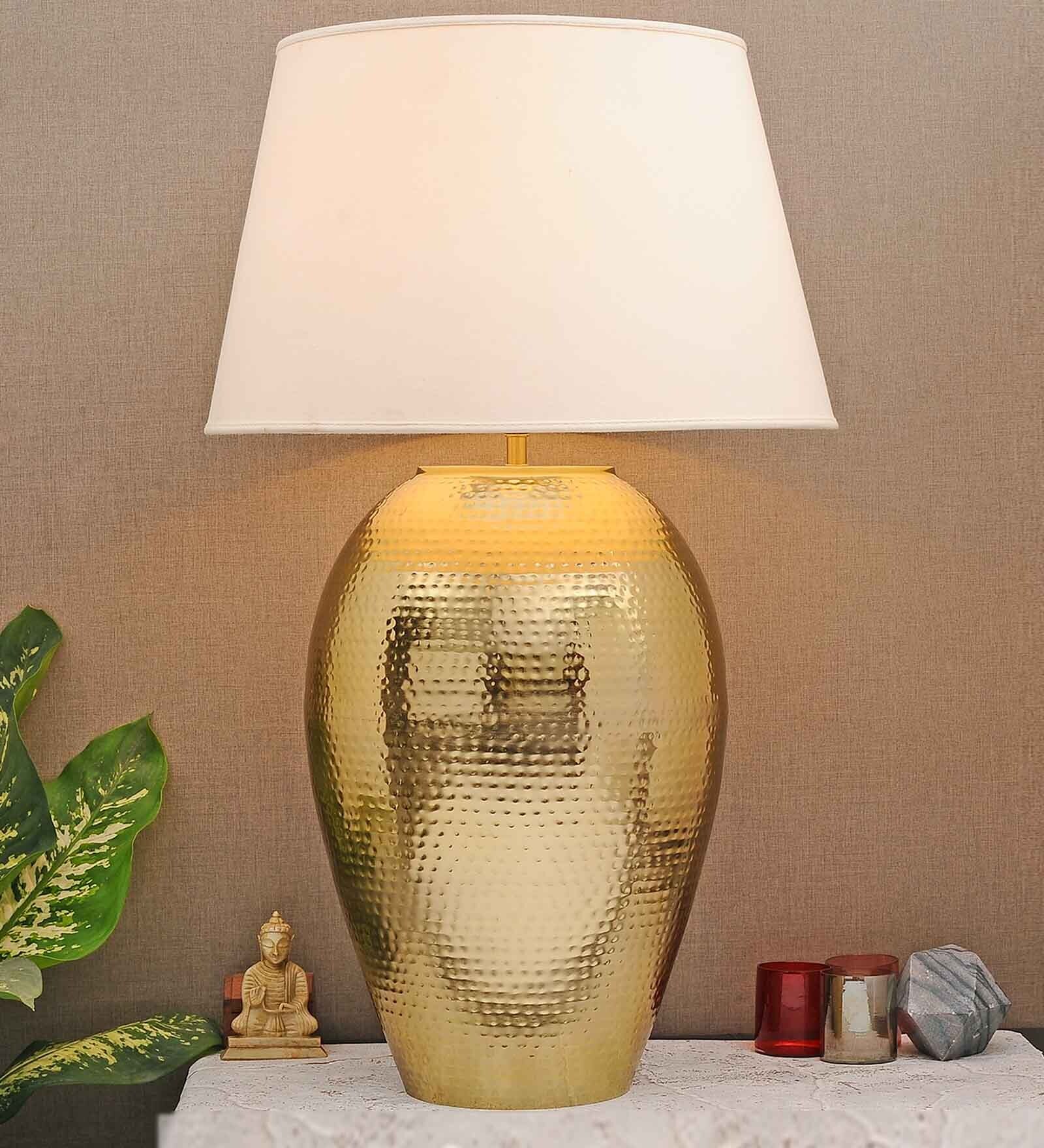 Timaru White Cotton Shade Night Lamp With Mild Steal Base