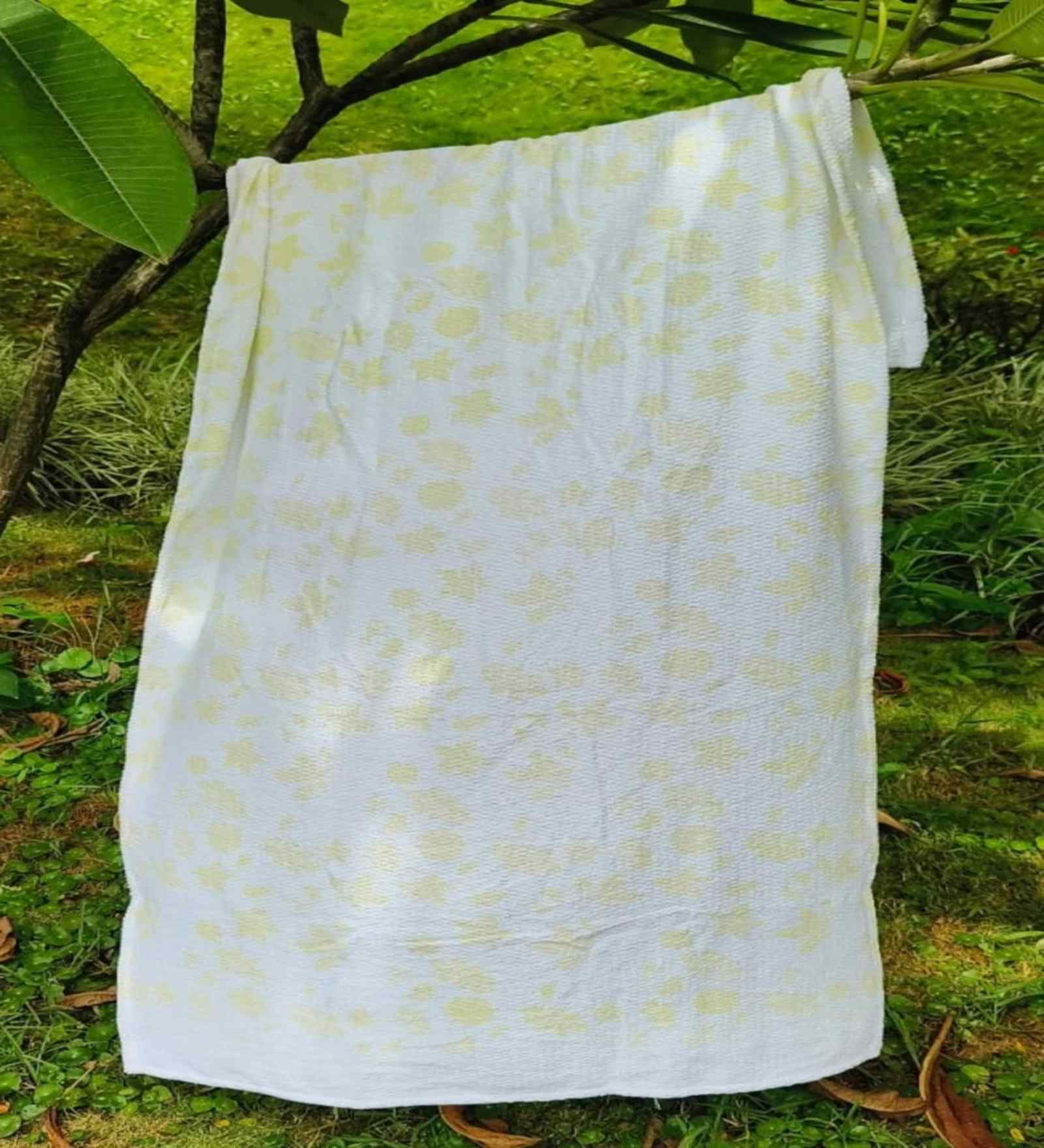 White Cotton Floral 140 GSM Bath Towel (1 Pc)