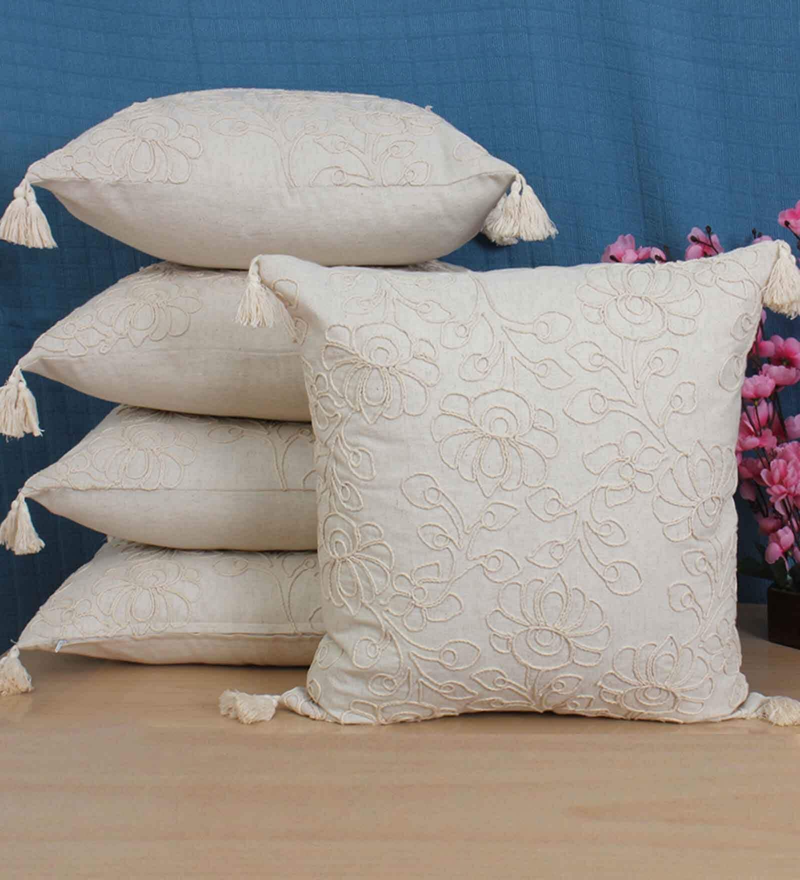 White Cotton Textured 18x18 inches Cushion Covers (Set of 5)