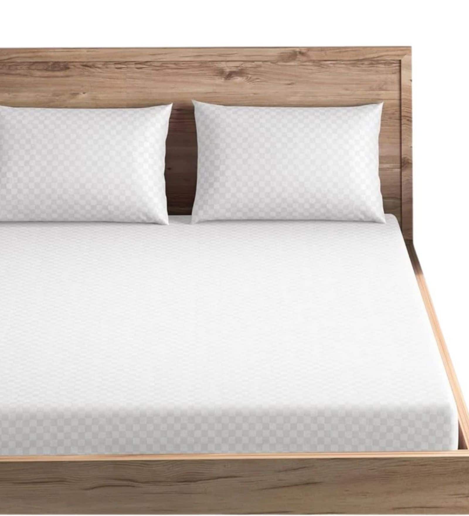 White Cotton Jacquard 300TC checked Super King Bedsheet with 2 Pillow Covers