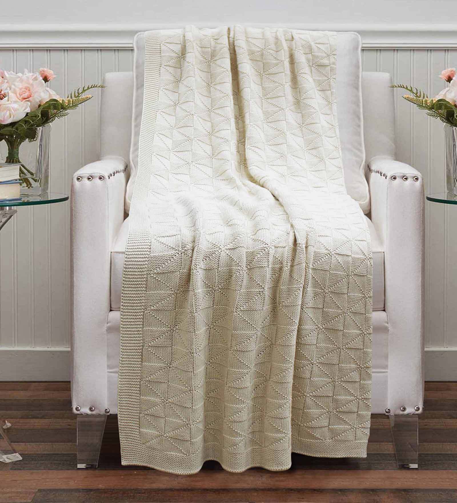 White Cotton Plain Solid Pattern 60 X 50 Inch Throw