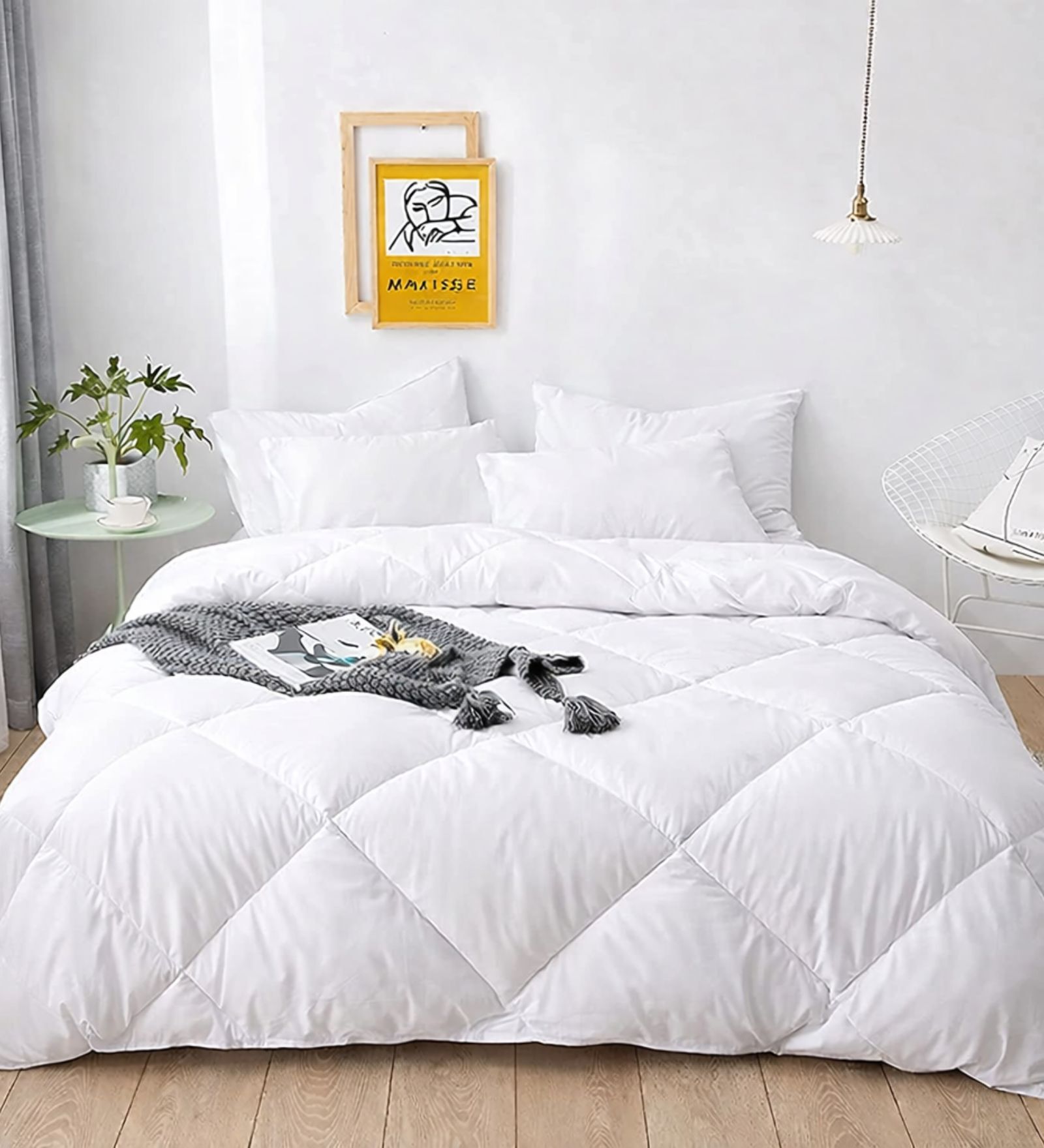 White Cotton 210TC Solid Plain All Weather Double 150GSM Bedding Set 1 Comforter 1 Bedsheet 2 Pillow Covers