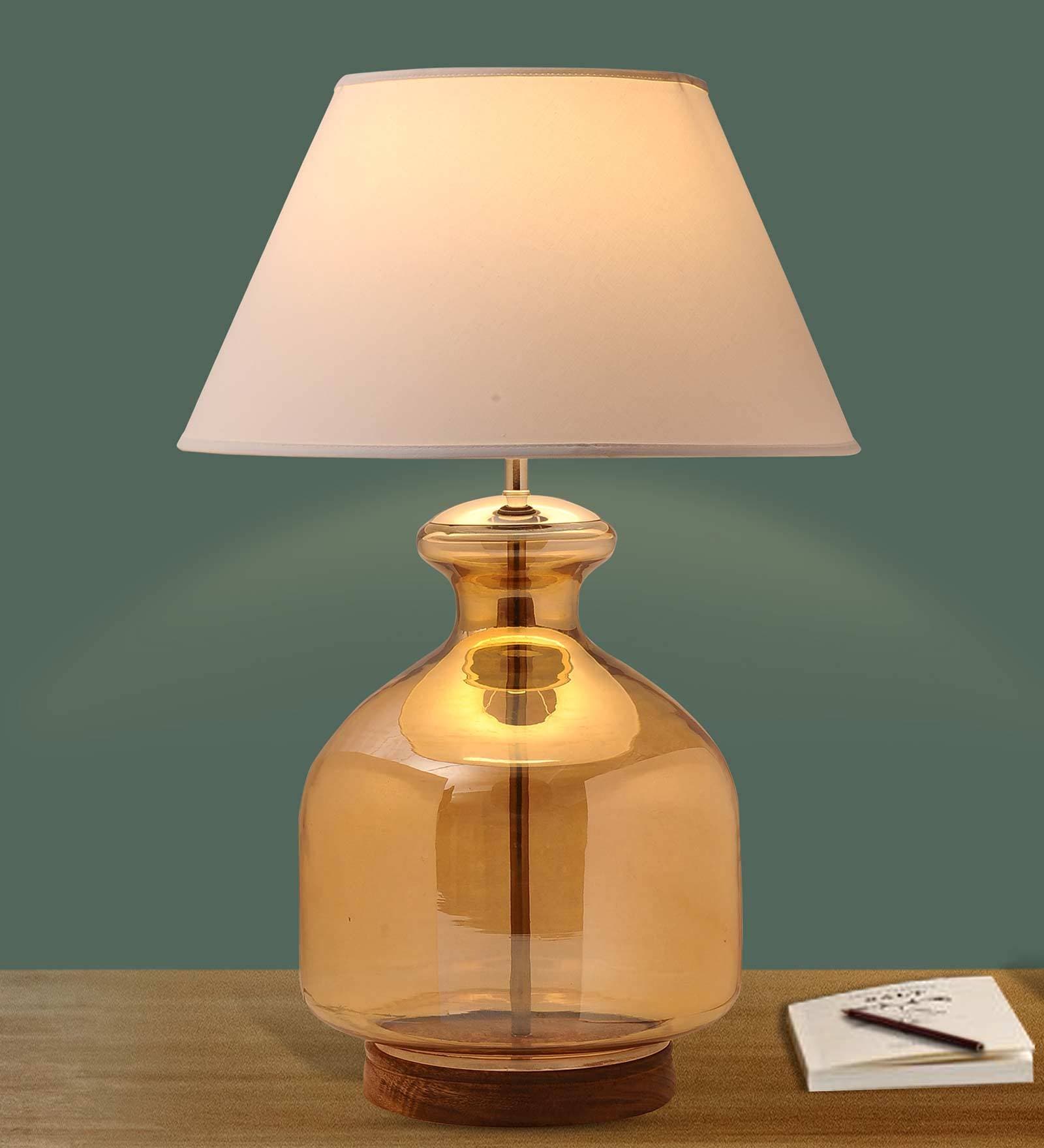 Frosted White Cotton Shade Night Lamp With Glass Base
