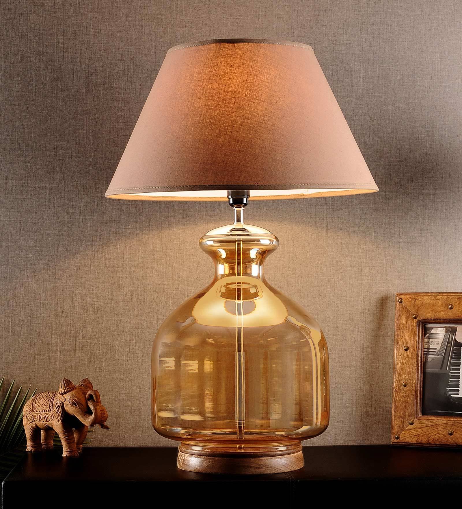 Alper White Cotton Shade Night Lamp With Glass Base