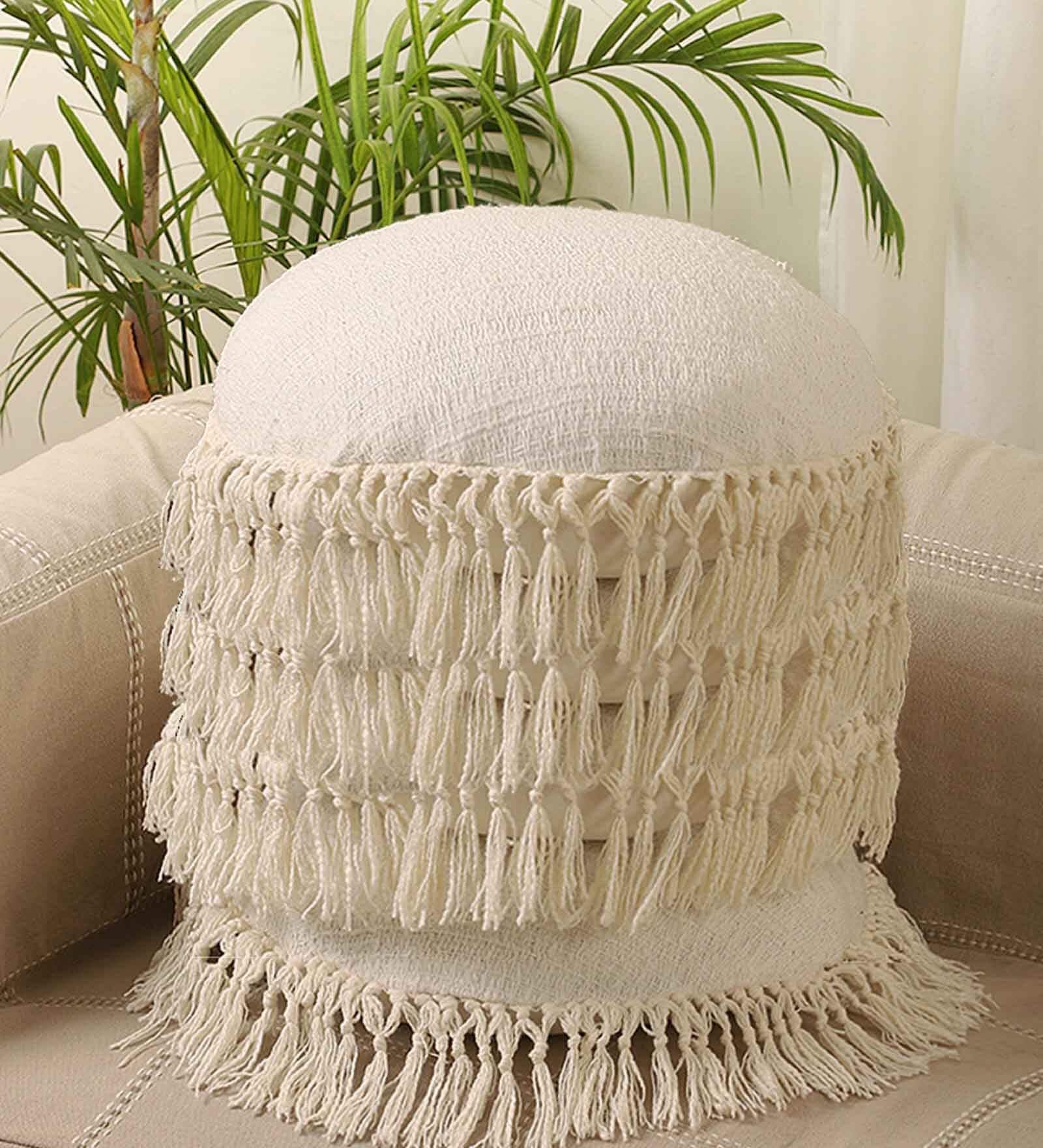 White Cotton Woven 16x16 inches Cushion Covers (Set of 2)