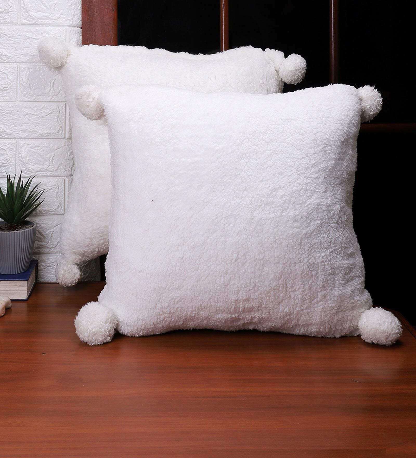 White Woven Cotton 18 x 18 Inches Cushion Covers (Set of 2)