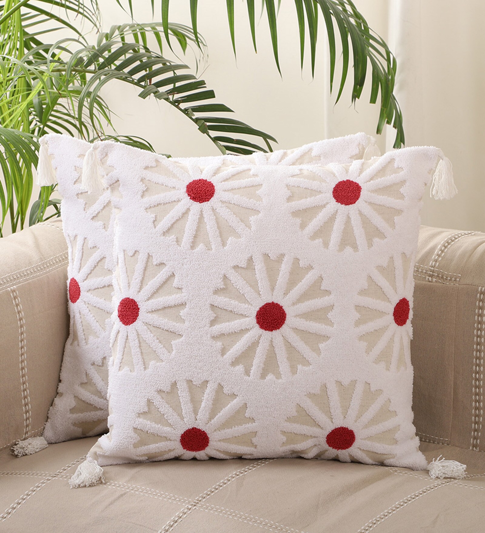 White Cotton Textured 18x18 inches Cushion Covers (Set of 5)