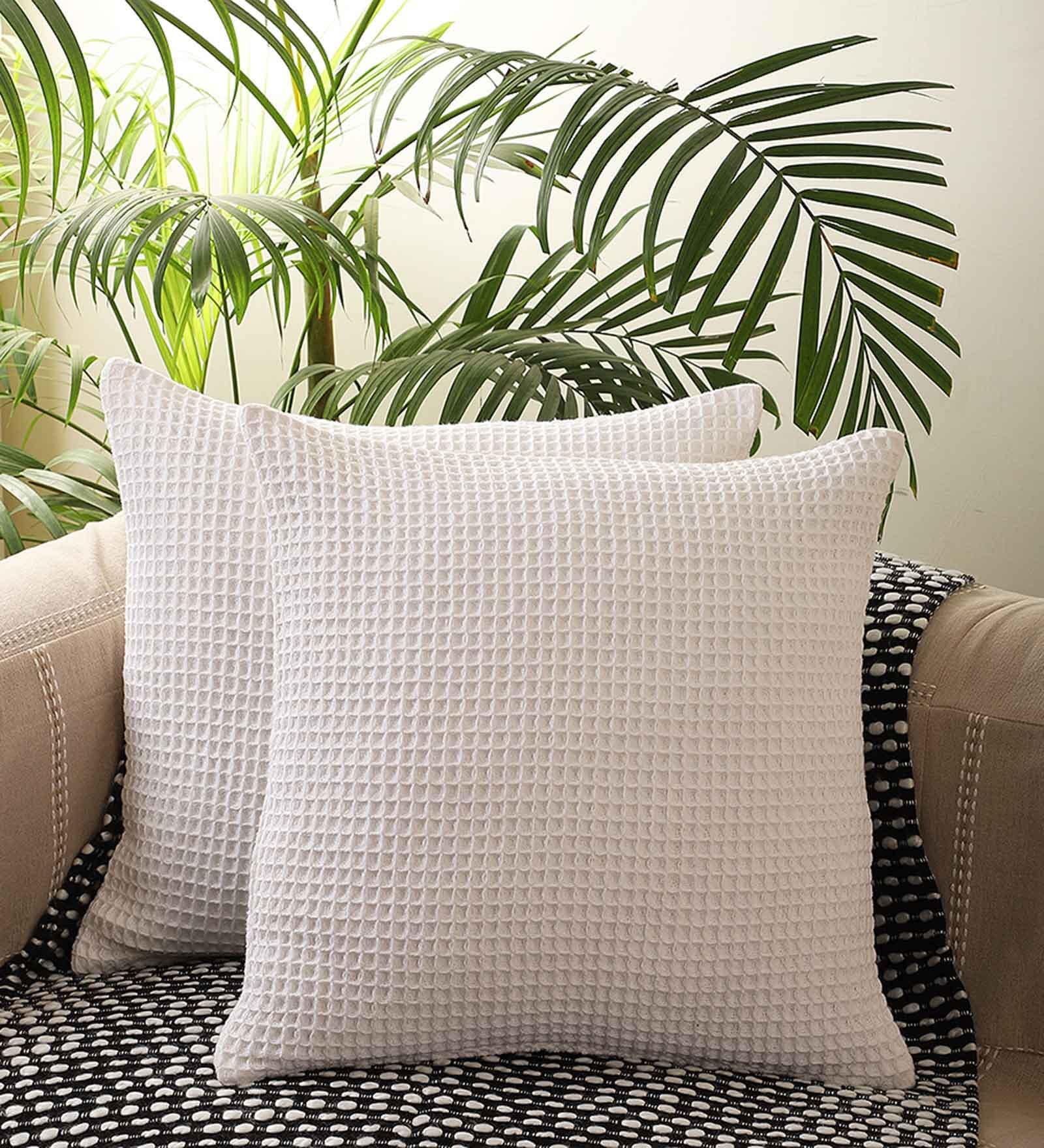 White Cotton Solid 18x18 inches Cushion Covers (Set of 5)
