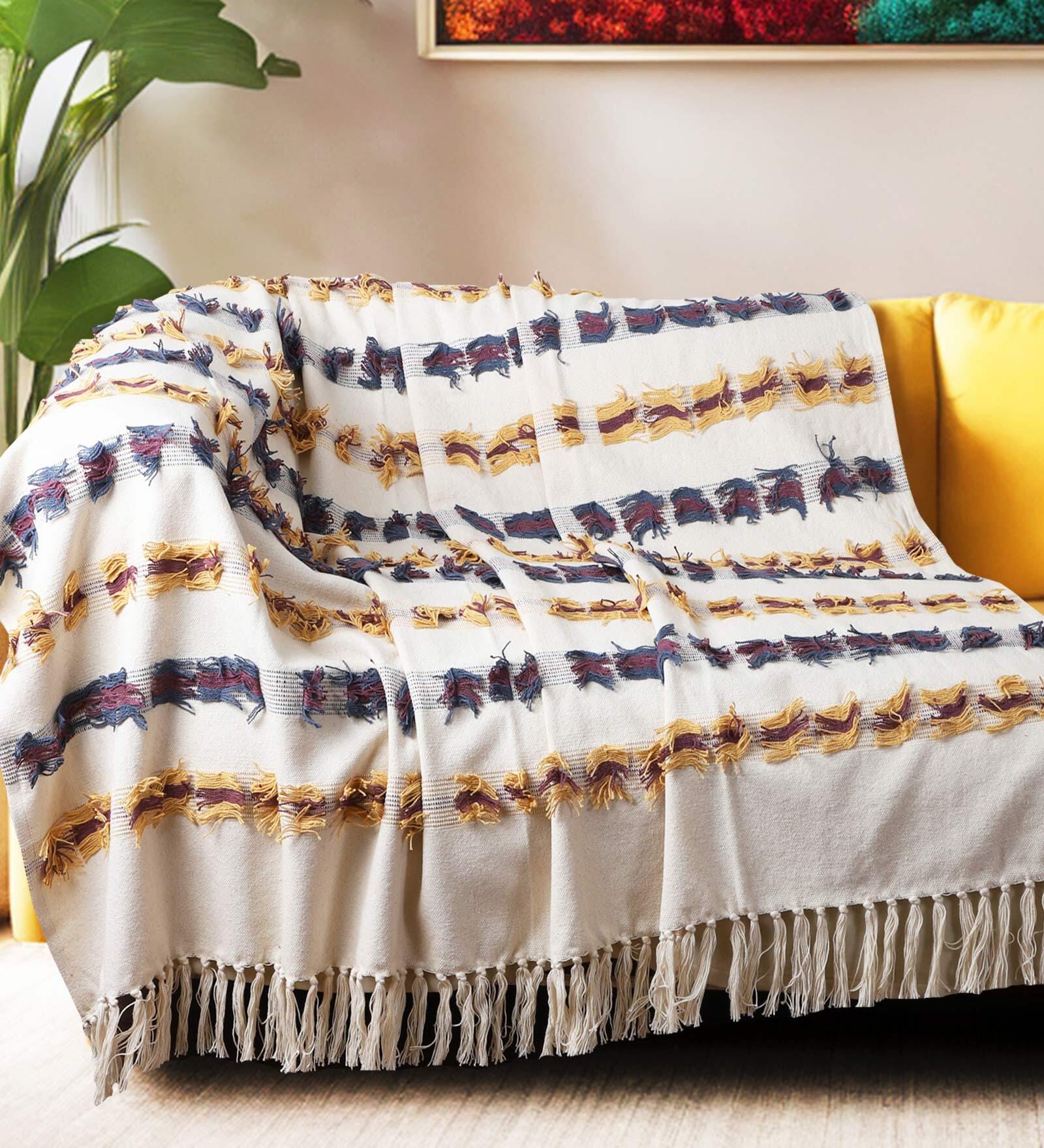 White Cotton Solid 84x60 Inches Sofa Throw