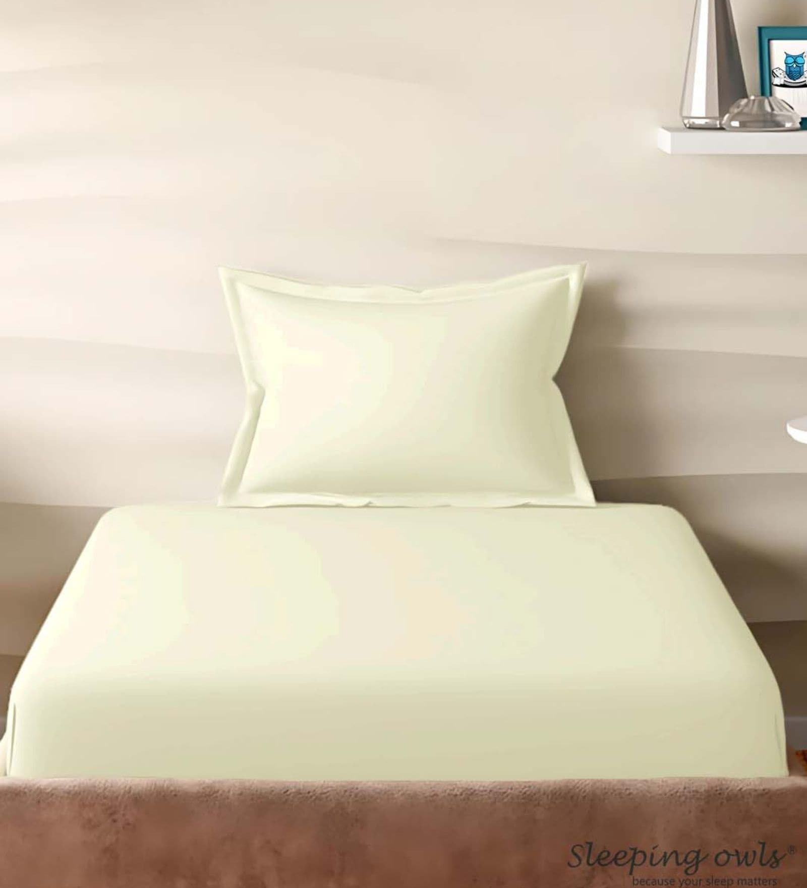 white Cotton Solid 210TC Plain Single Bedsheet with 1 Pillow Cover