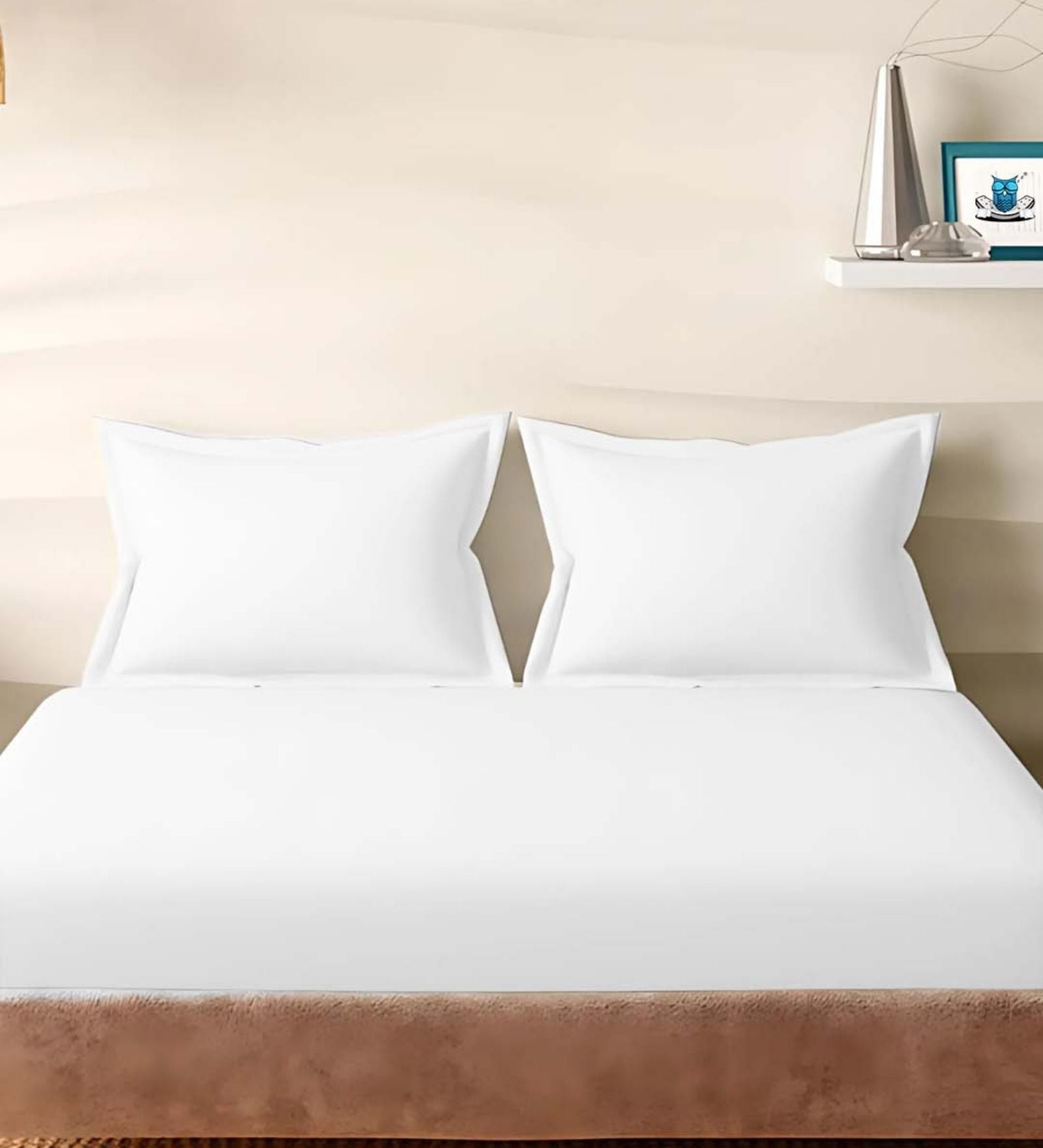 White Cotton Solid 210TC Plain Super King Bedsheet with 2 Pillow Covers