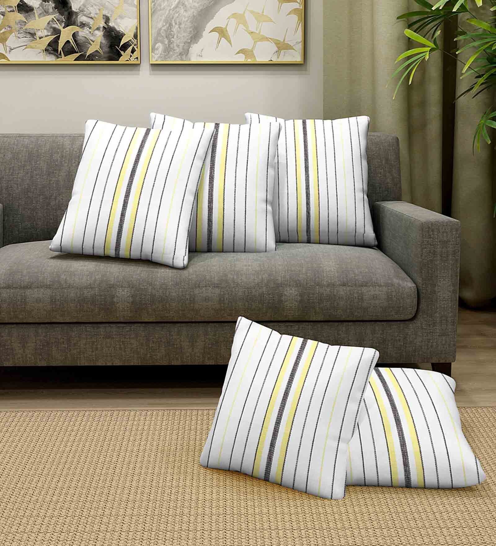 White Cotton Striped 14 x 14 inch Set of 5 Cushion Covers