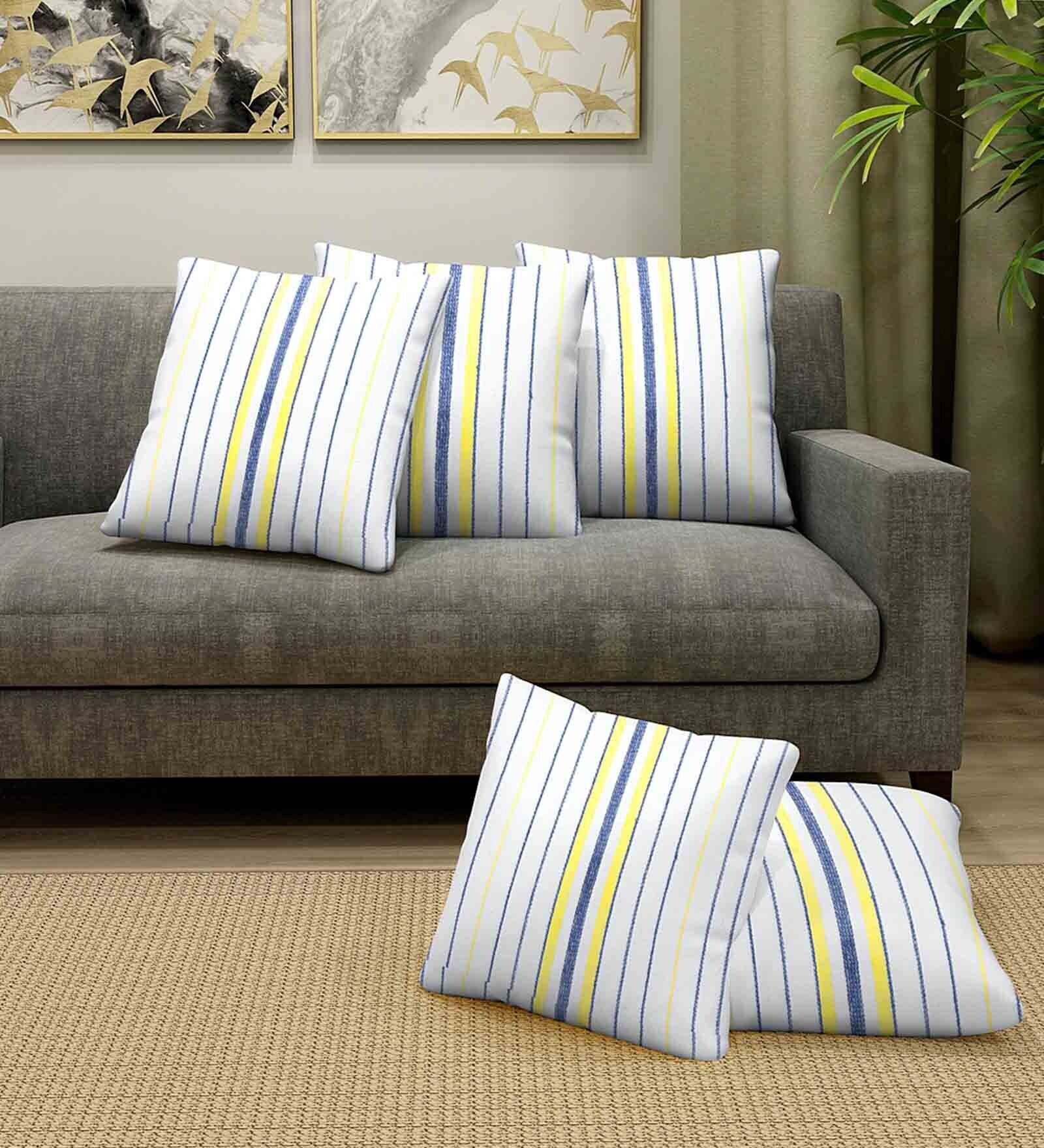 White Cotton Striped 14 x 14 inch Set of 5 Cushion Covers