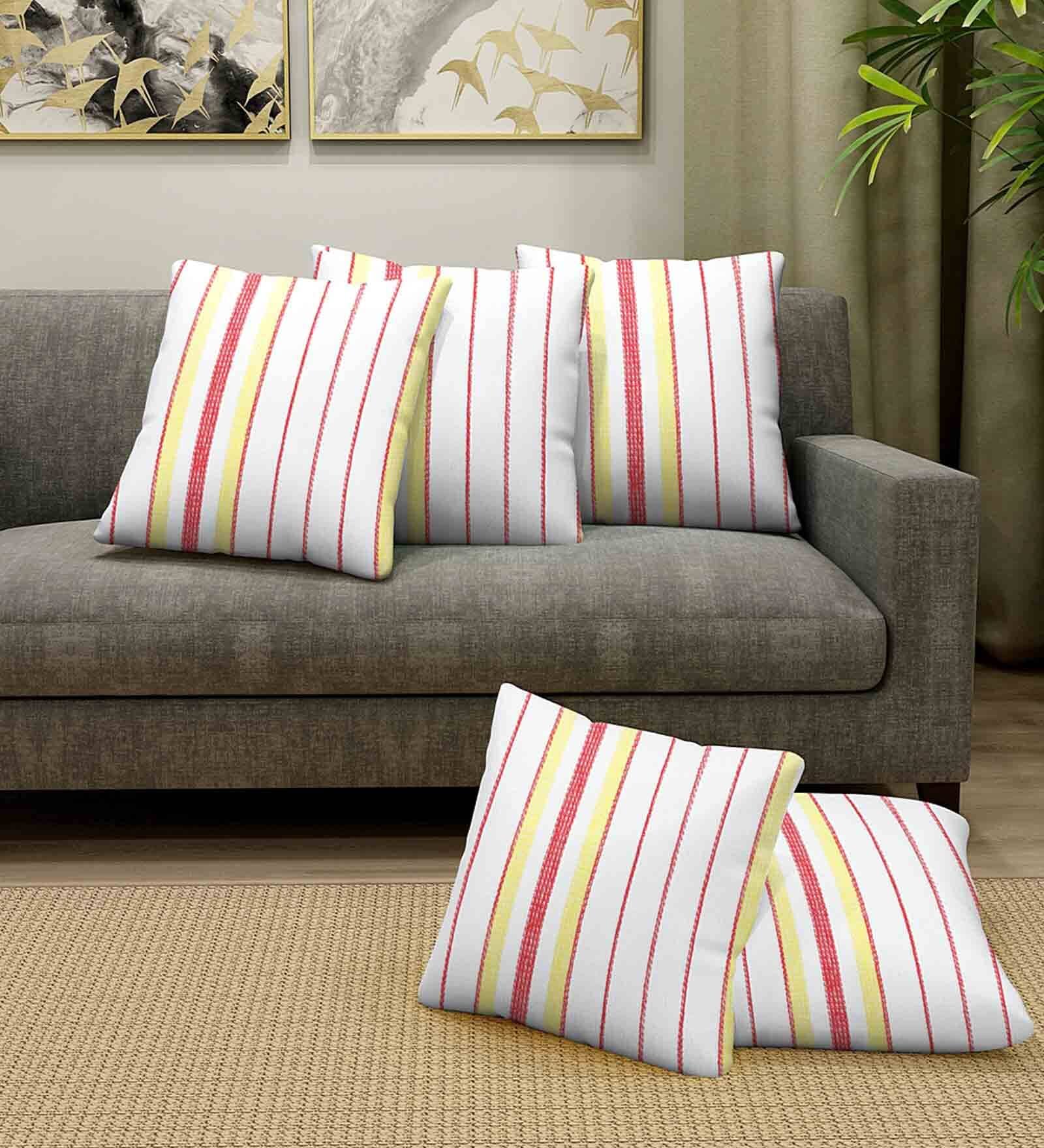 White Cotton Striped 14 x 14 inch Set of 5 Cushion Covers