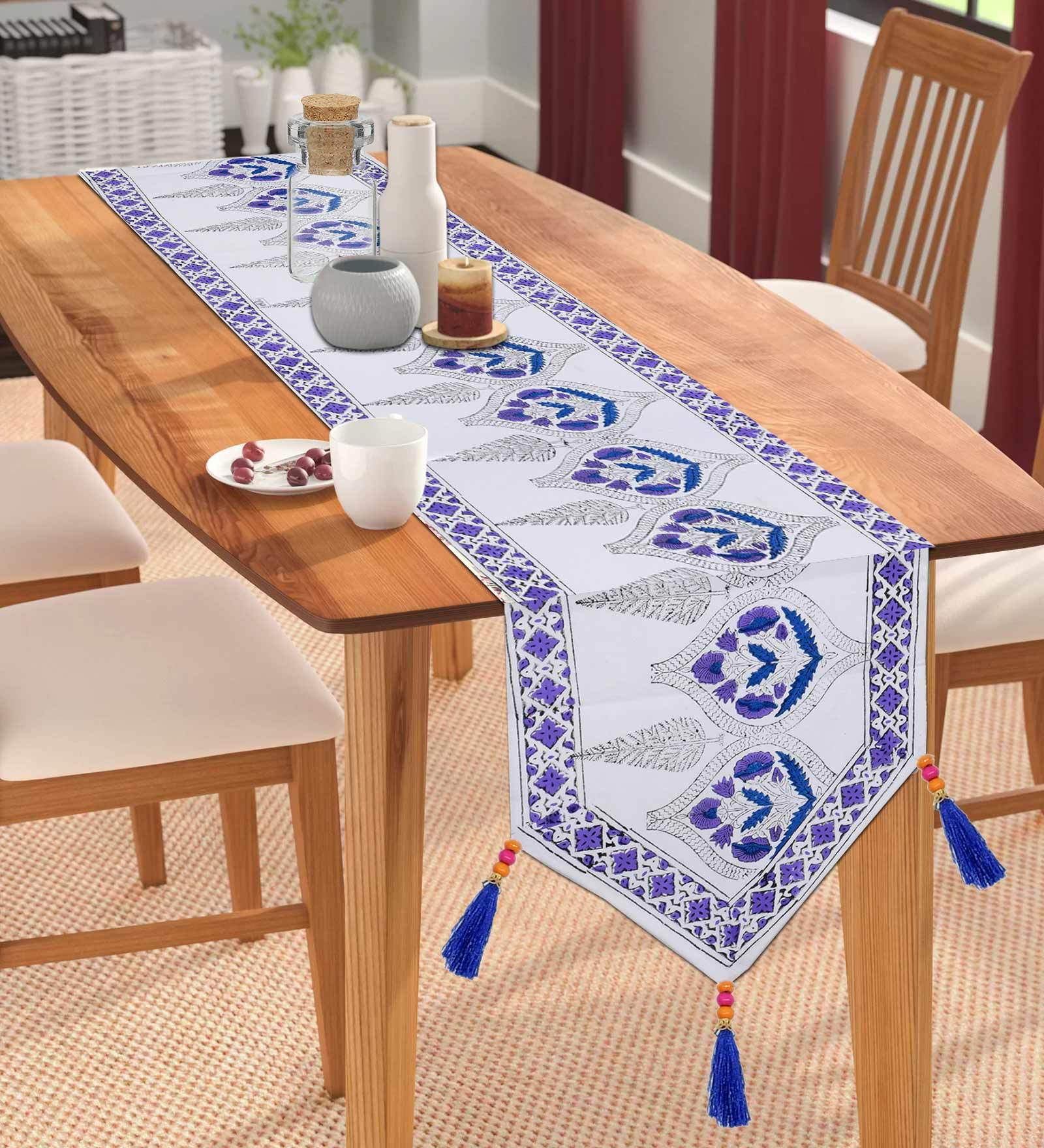 Buy Jaipur Traditional Pattern White Cotton 90x13 Inches Table Runner By Ved at 53 OFF by Ved