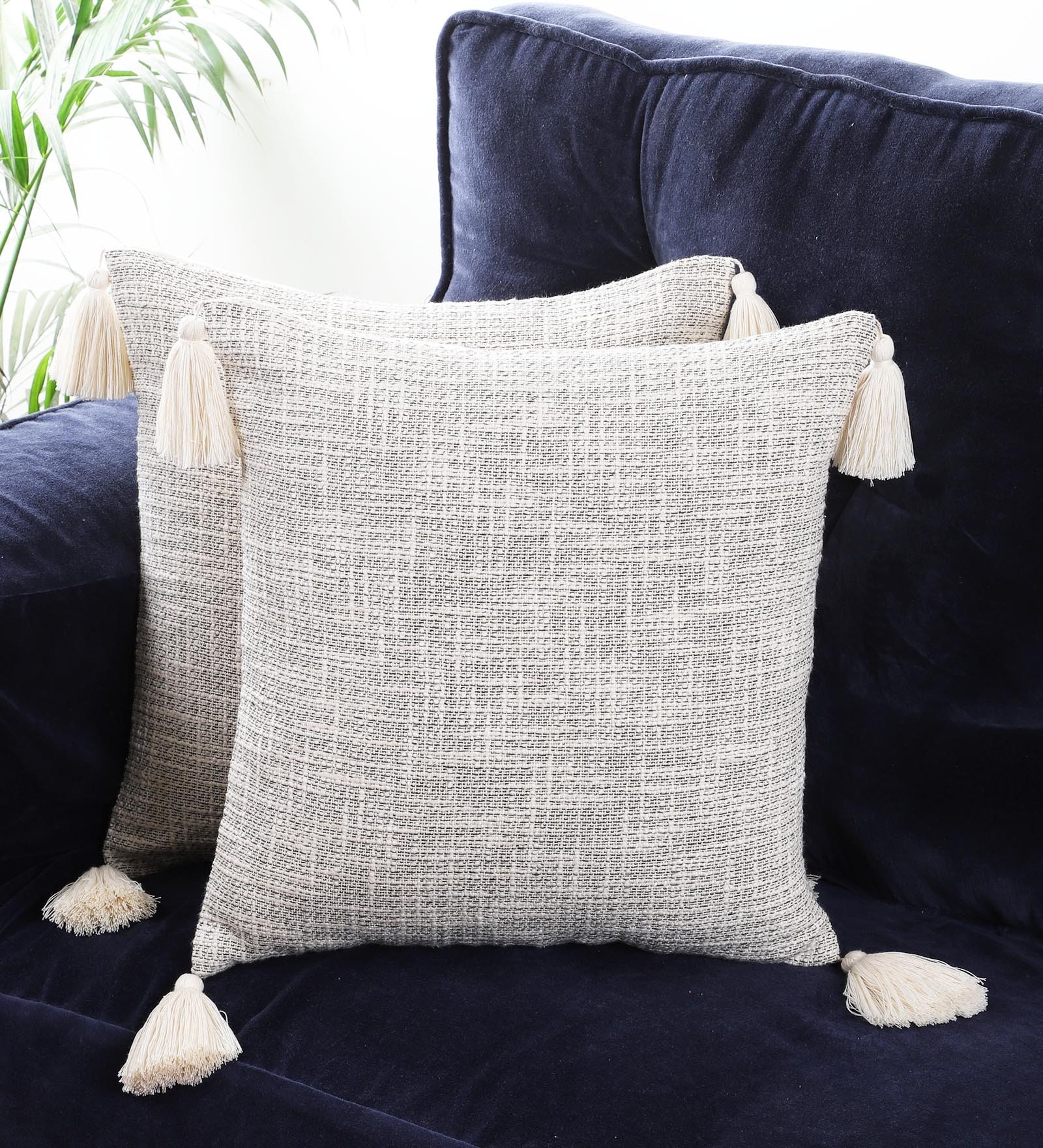 White Cotton Textured 12x12 inches (Set of 2) Cushion Covers