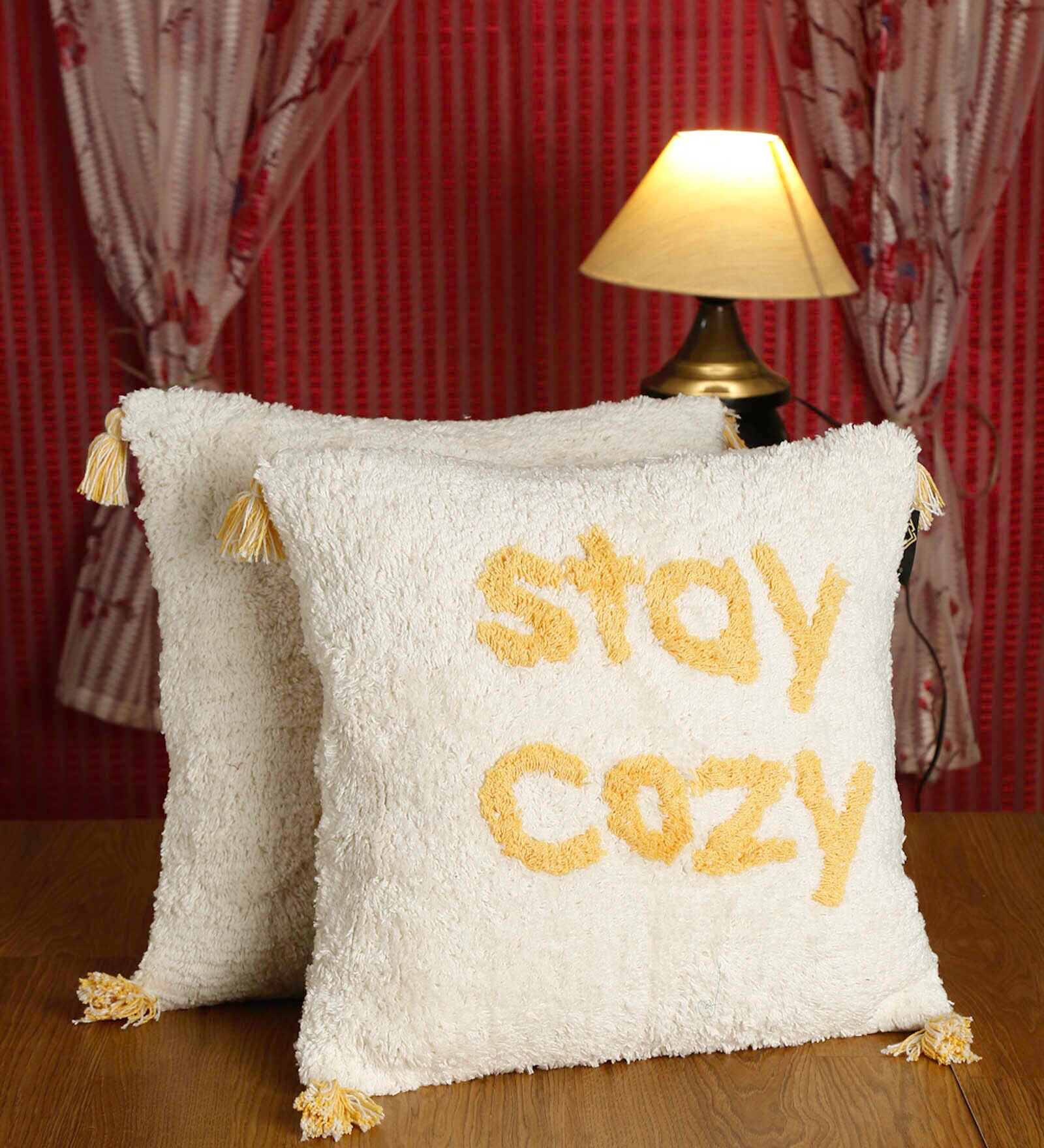 White Quoted Cotton 16 x 16 Inches Cushion Covers (Set of 2)