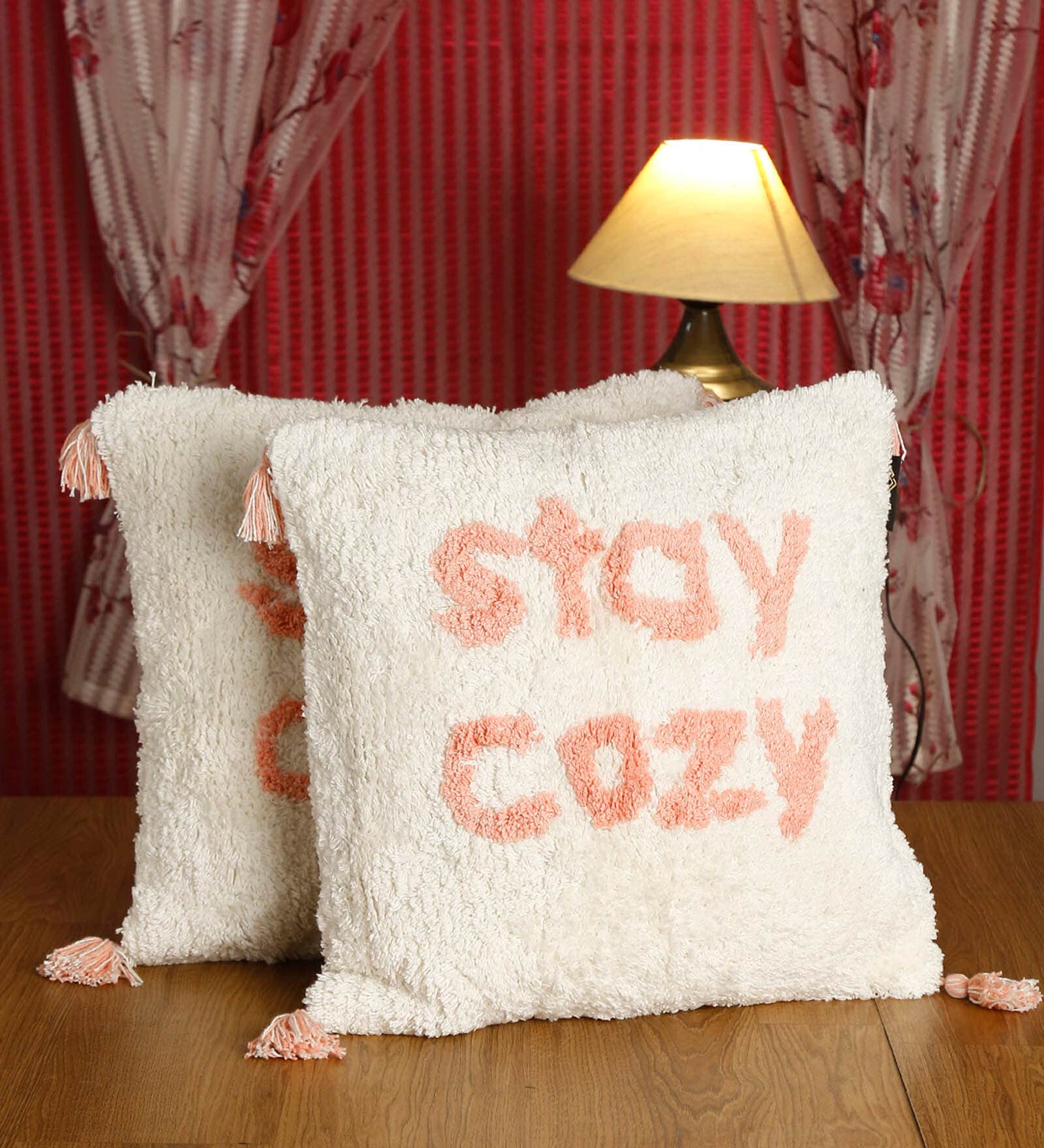 White Quoted Cotton 16 x 16 Inches Cushion Covers (Pack of 2)
