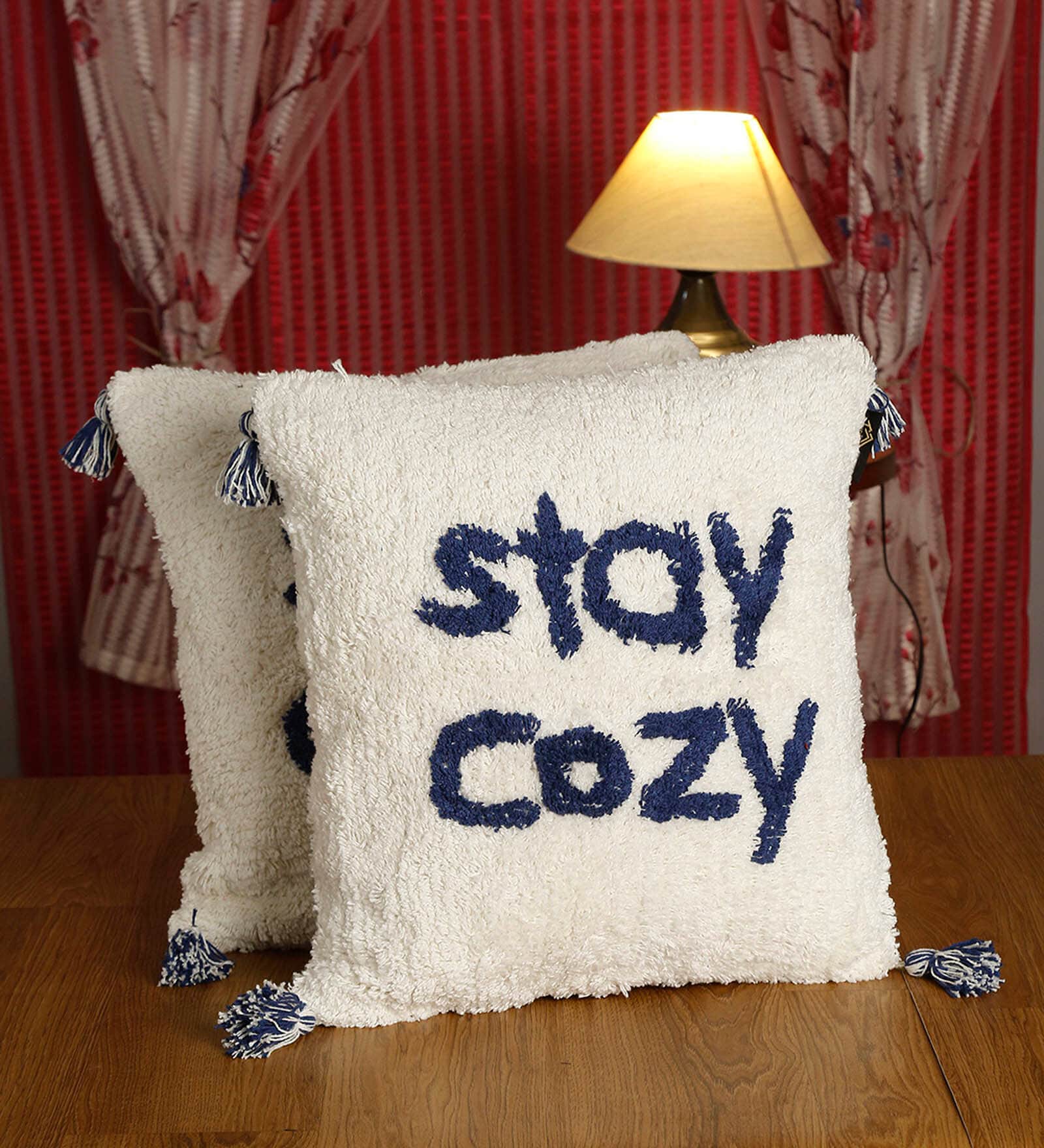 White Quoted Woven Cotton 16 x 16 Inch Cushion Covers (Set of 2)