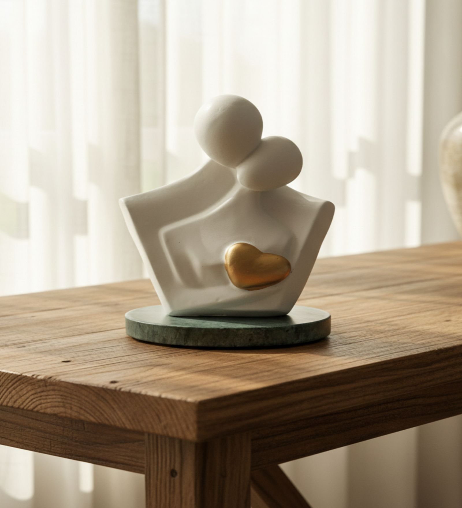 White Couple Showpiece Gold Heart With Green Marble Base