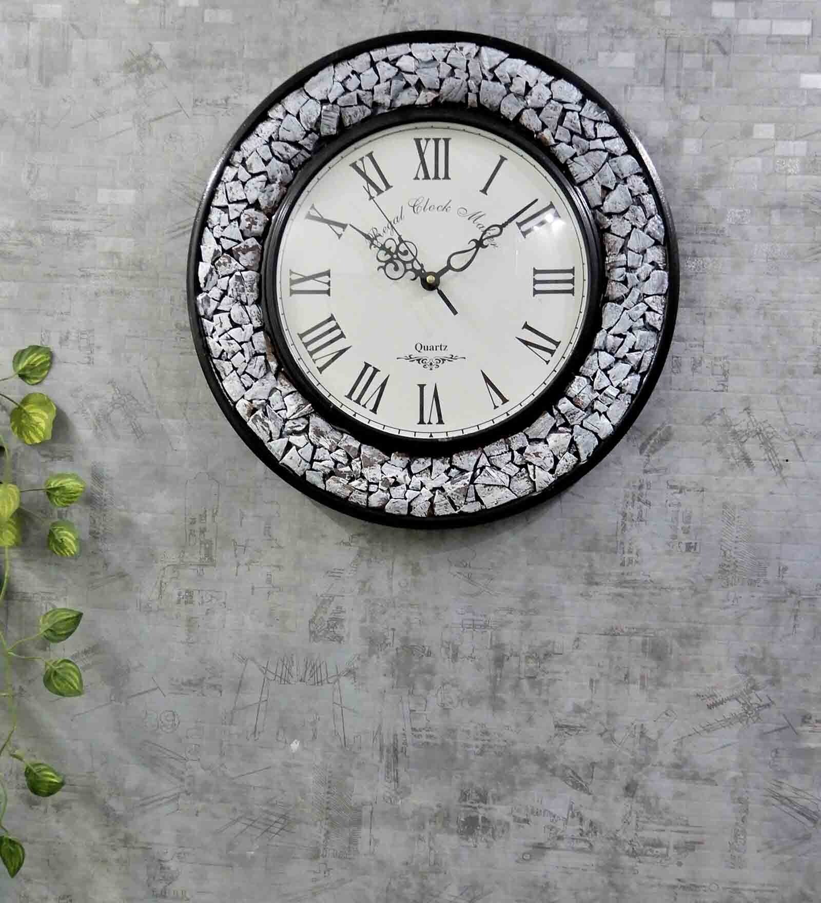 White Mango Wood Distress Wall Clock