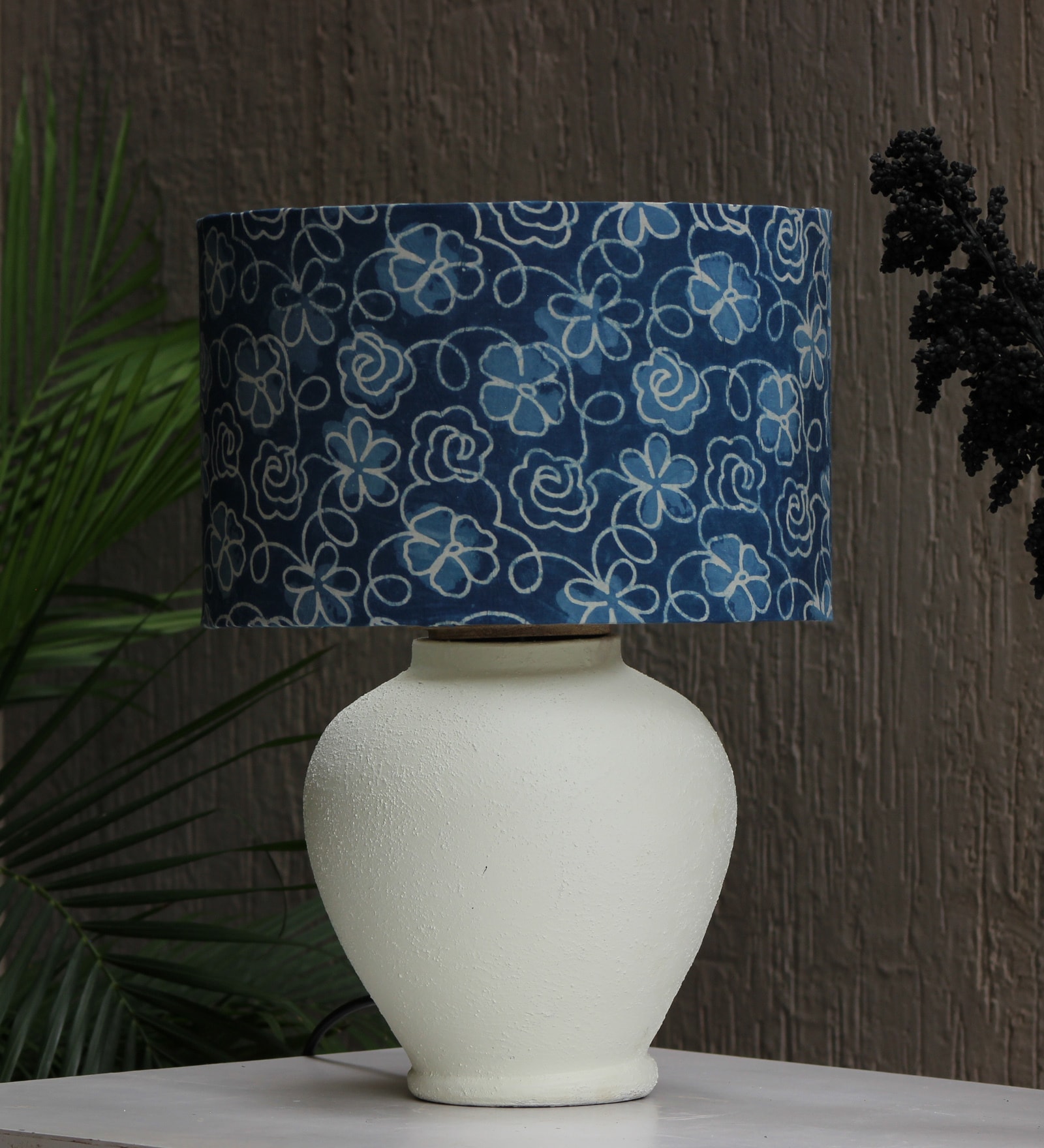 White Distress Finish Terracotta base Table lamp