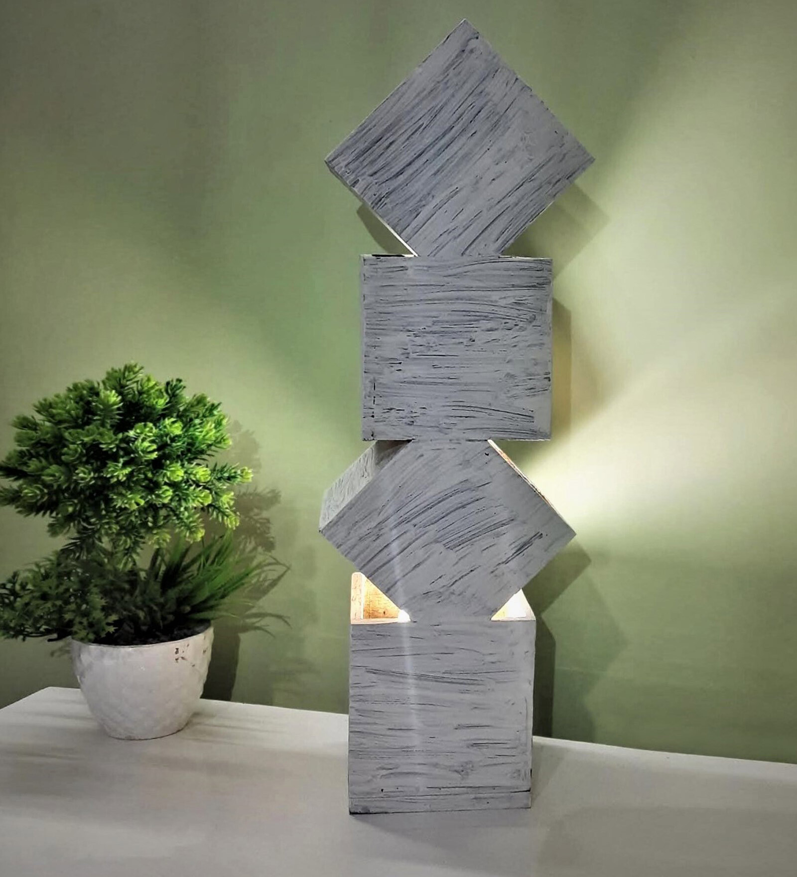 White Distress Finish Wooden Box Over The Box Table Lamp