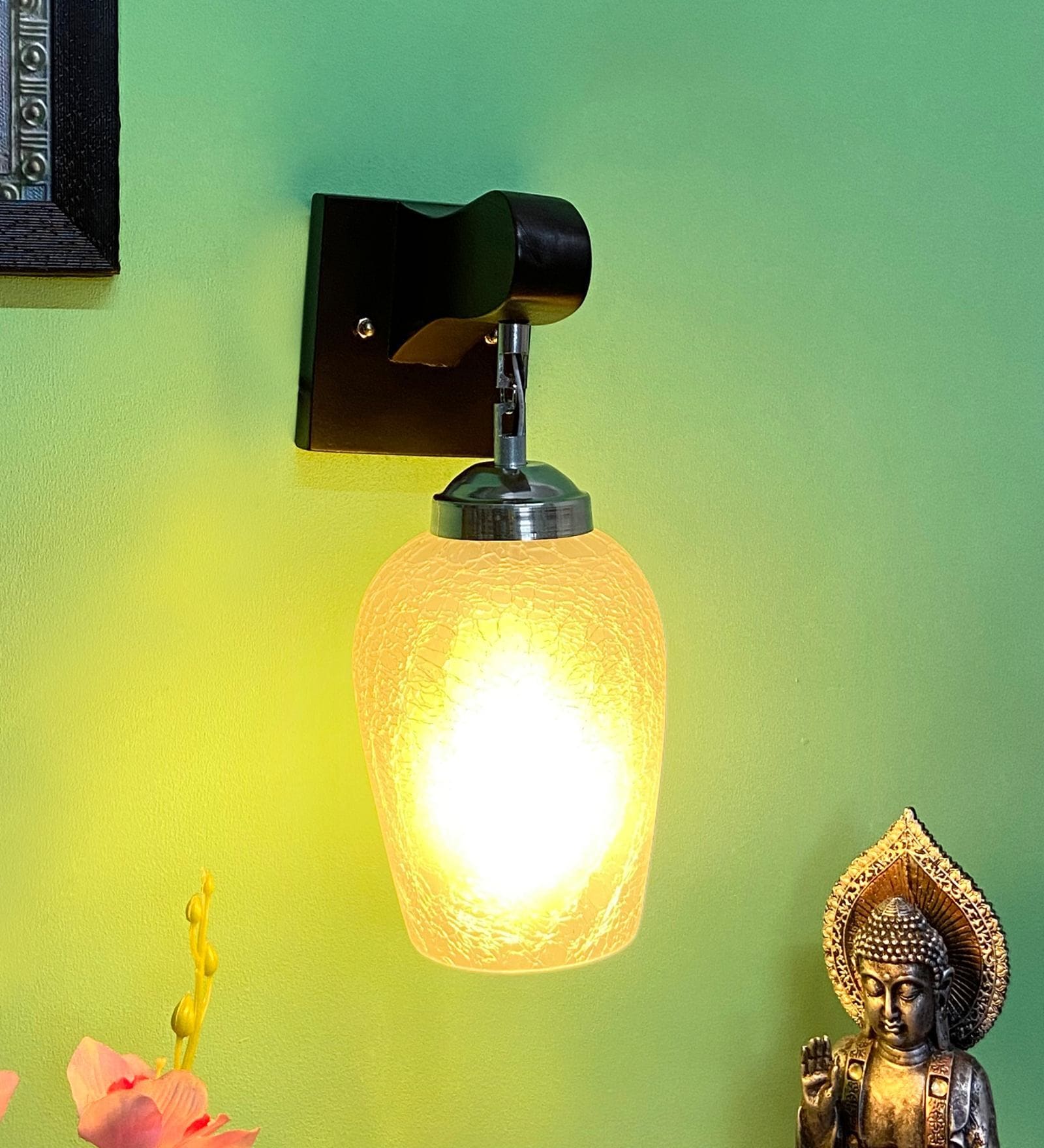 White E27 holder Wood & Glass Uplight Wall Scone