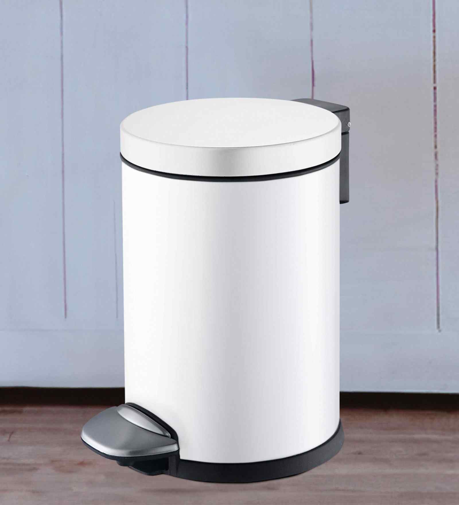 Eko 3 ltrs Round Pedal Dustbin Fingerprint Resistant White Stainless Steel Trash Can With Lid