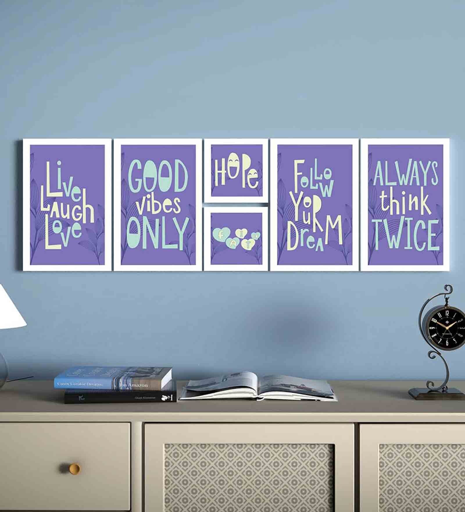 White & Purple Engineered Wood (Set of 6) Art Prints