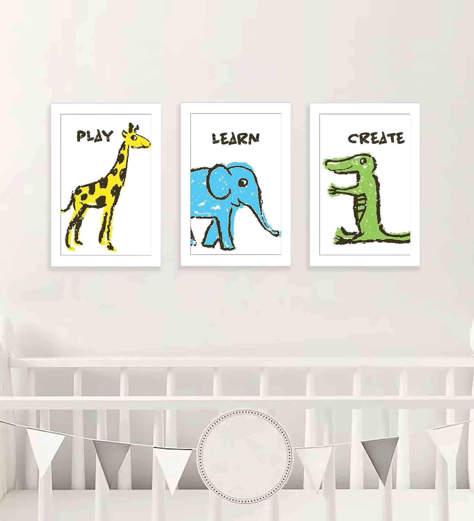 Multicolour Engineered Wood (Set of 3) Art Panels