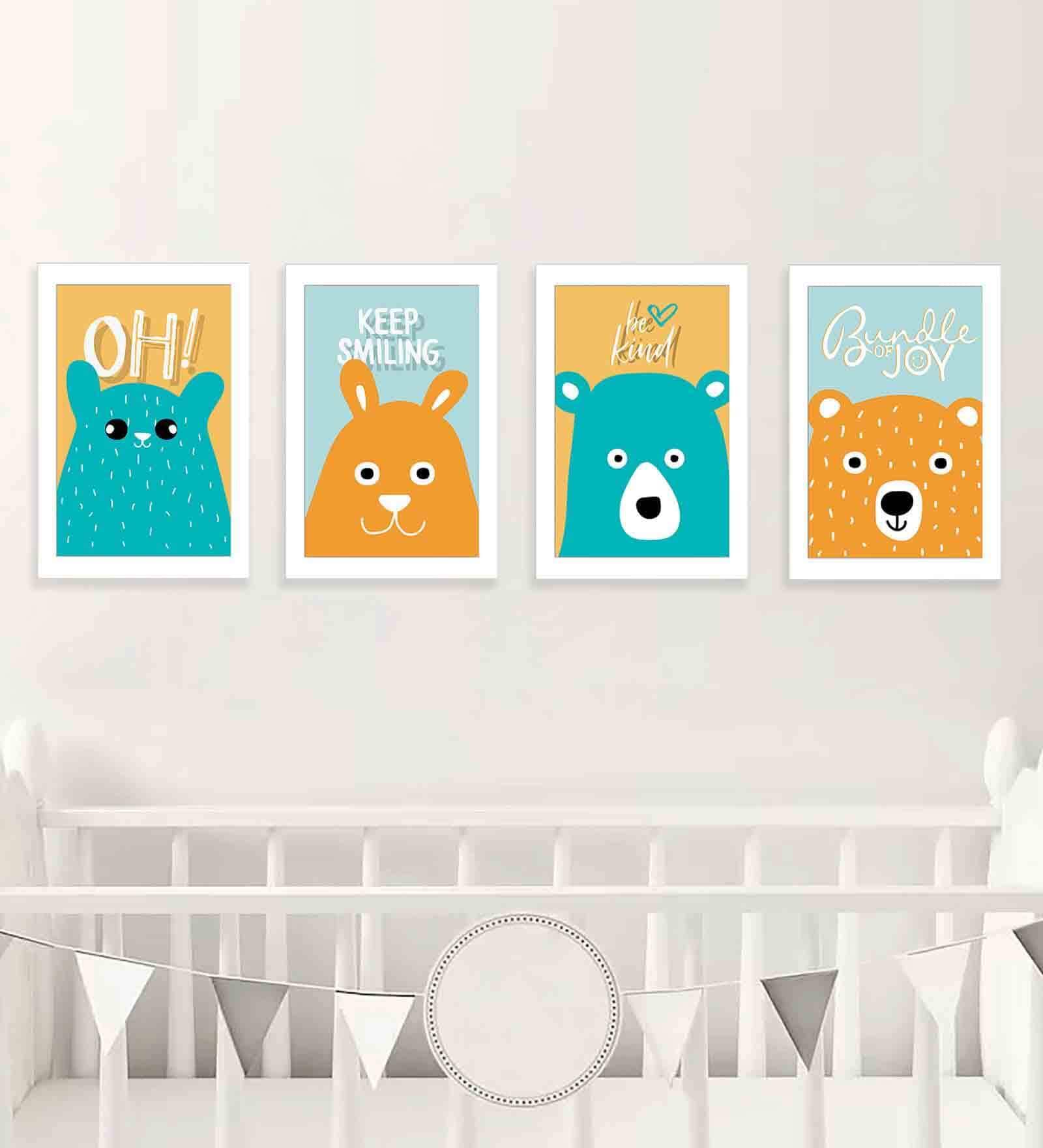 Multicolour Engineered Wood (Set of 4) Art Panels