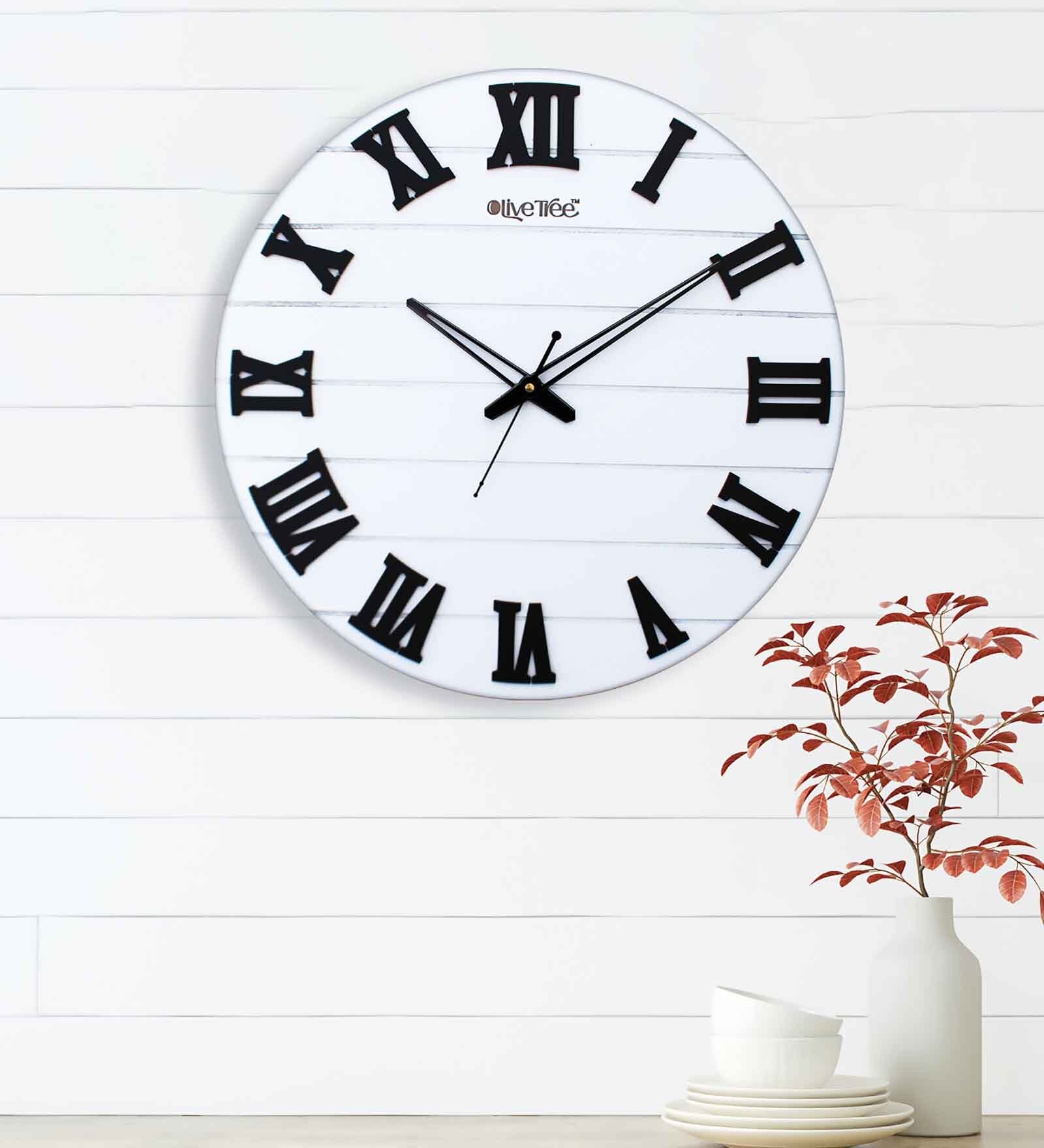 Moby White & Black White Engineered Wood Wall Clock