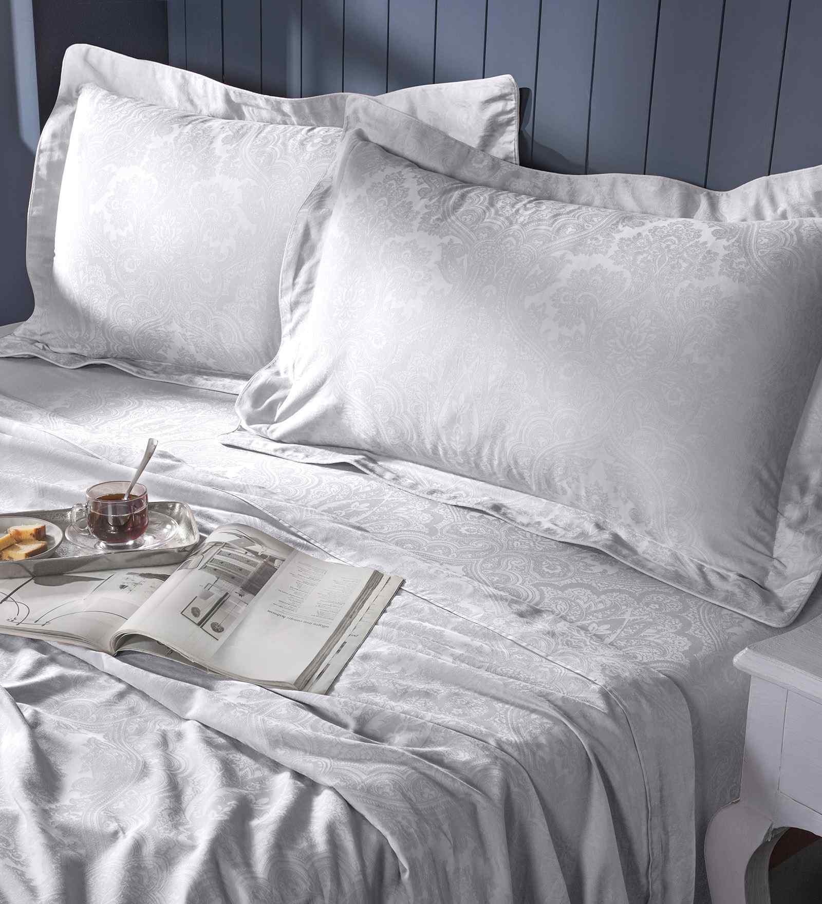 White Ethnic Motifs 300 TC Cotton King Size Bed Sheet with 2 Pillow Covers 24 Collection