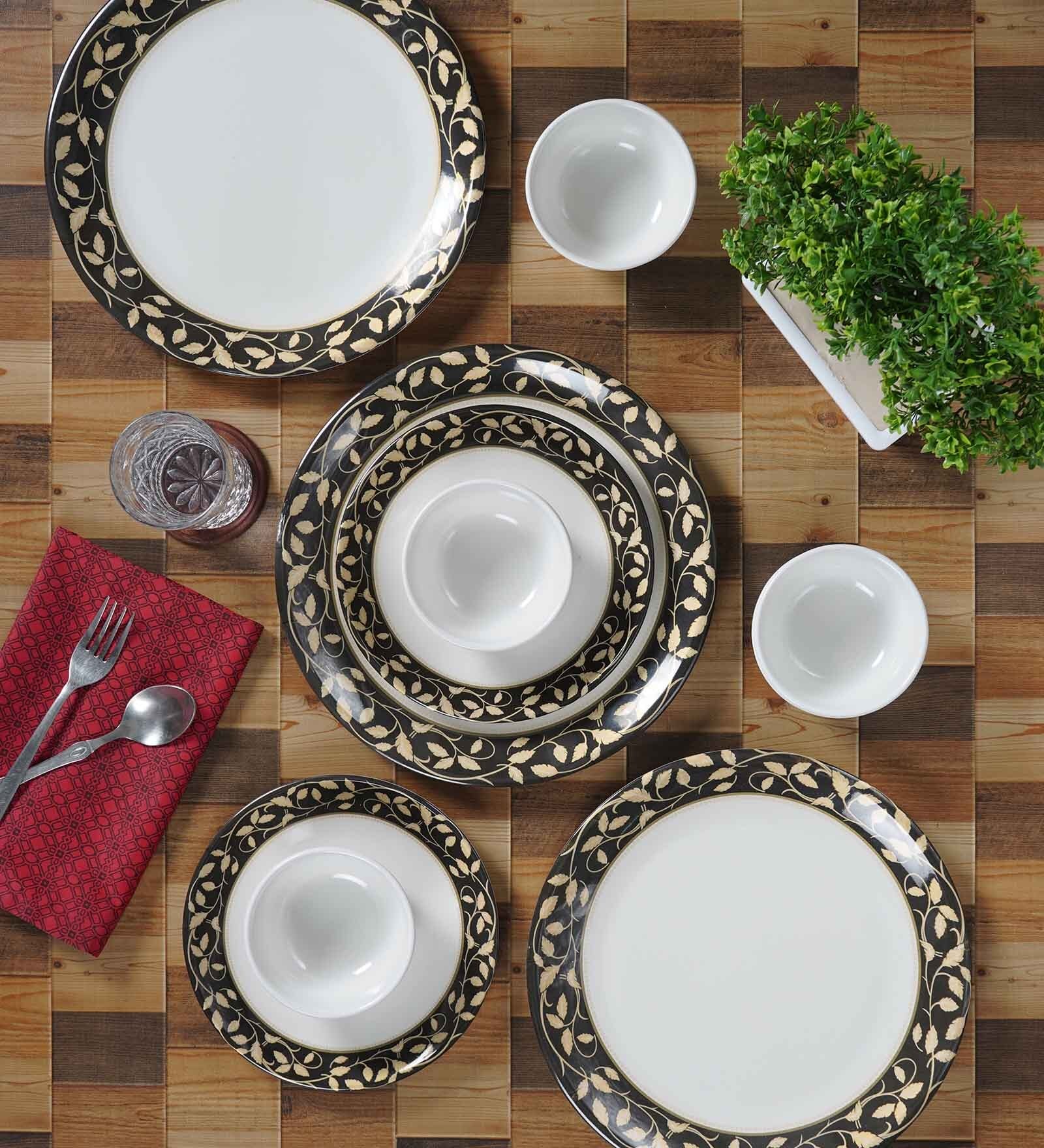 White Ethnic Motifs Melamine 18 Pcs Dinner Sets