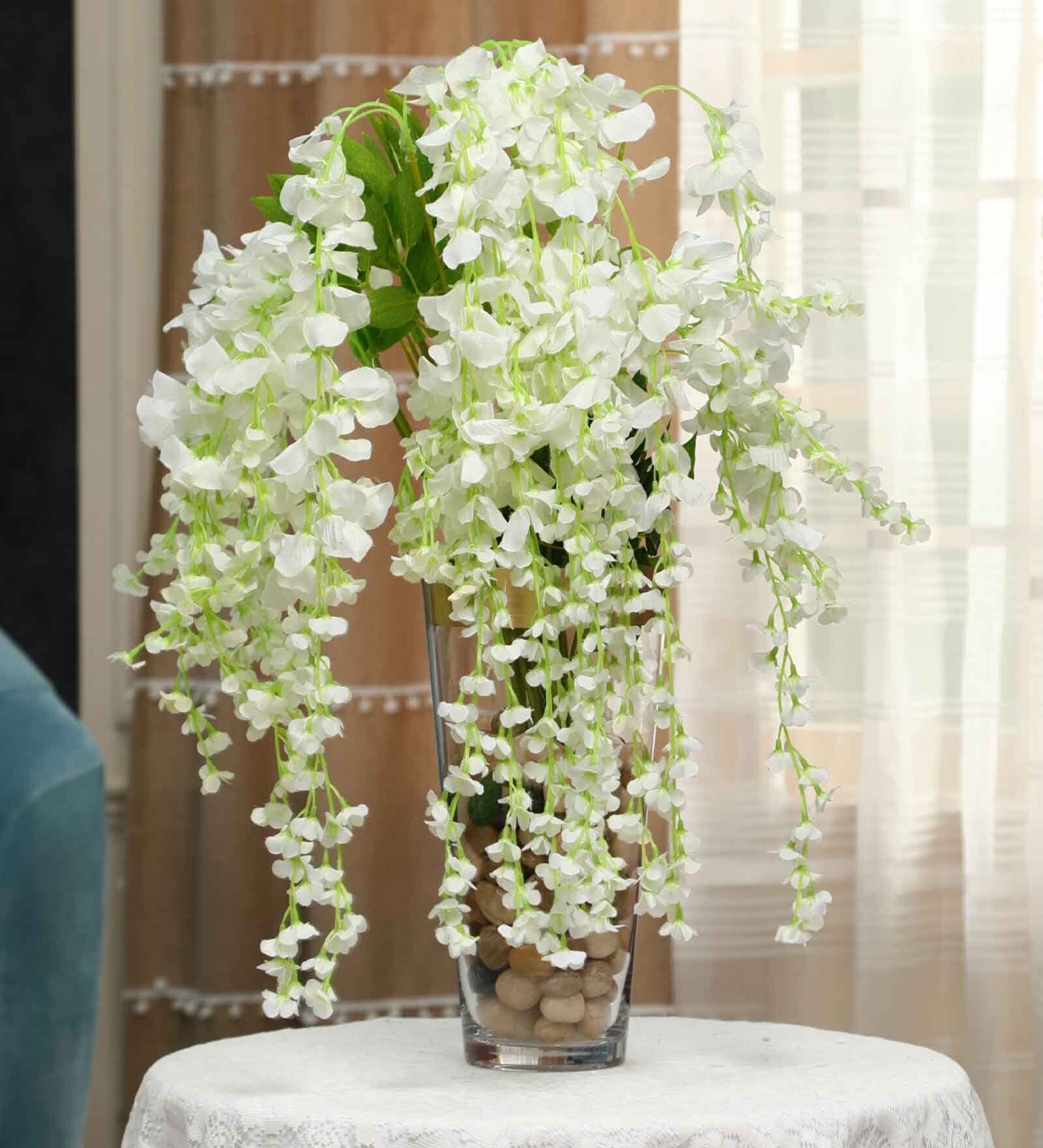 Buy White Fabric Artificial Hanging Wisteria Flower Vine by fourwalls