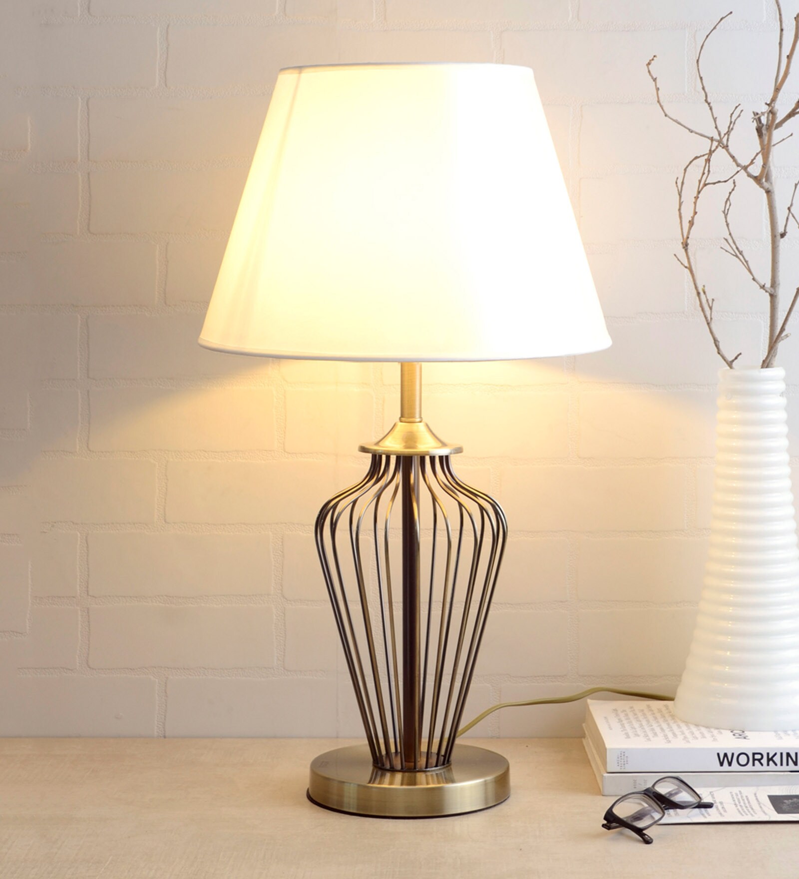 Buy White Fabric Denver Table Lamp by Jainsons Emporio at 17 OFF by