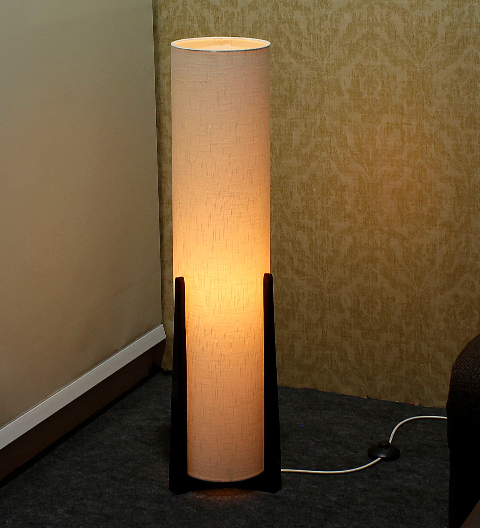Buy White Fabric Shade Floor Lamp with Brown Base by Craftter Online Torchiere Floor Lamps