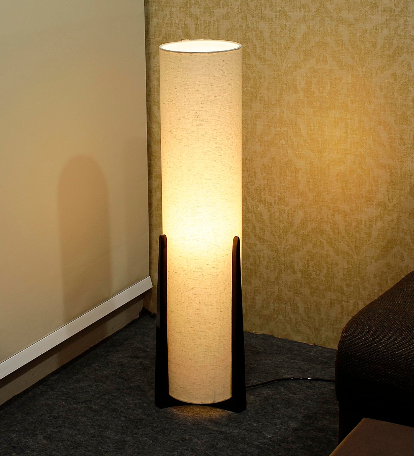 Fizz White Fabric Shade Column Floor Lamp With Wood Base
