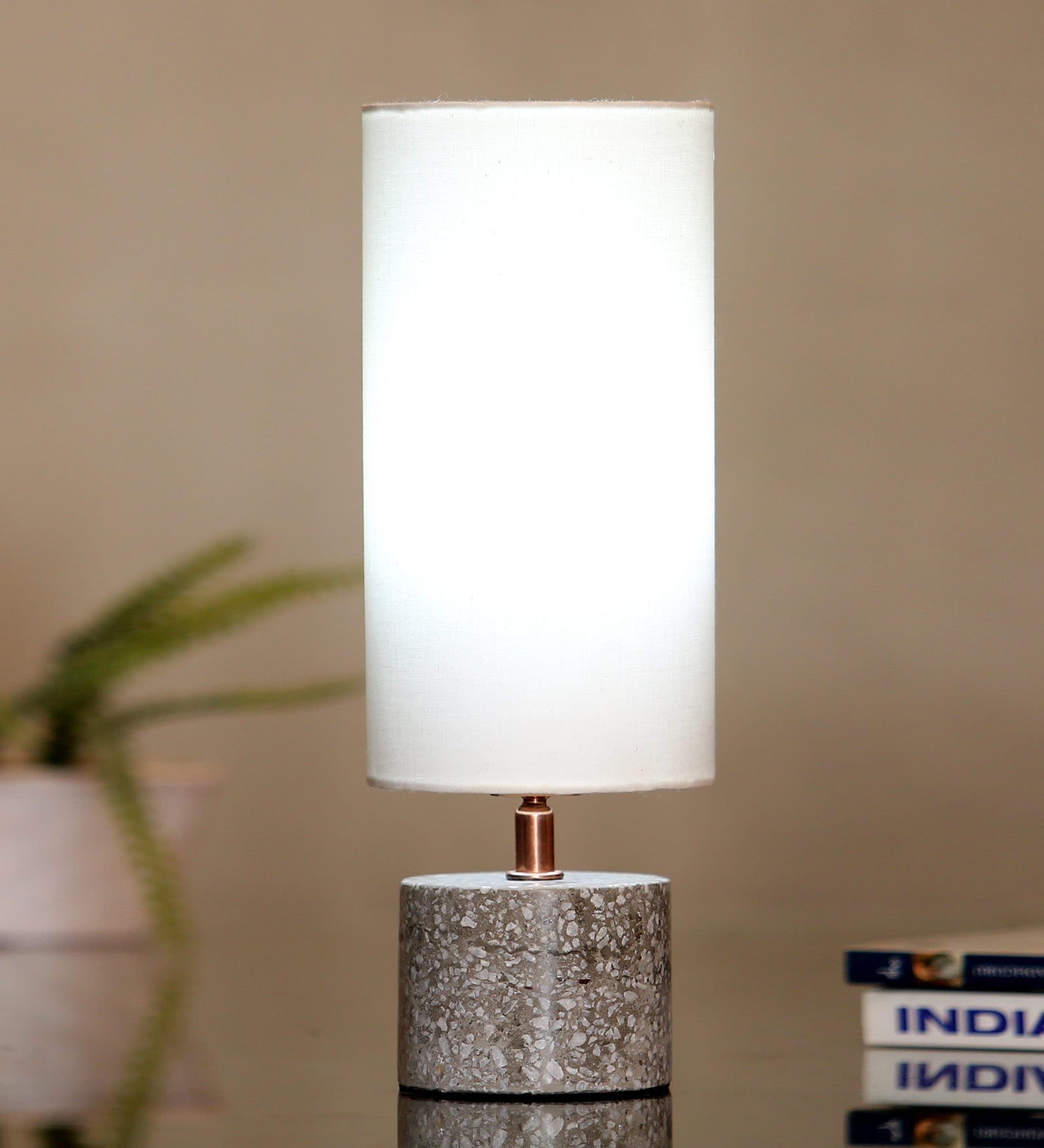 Groove White Fabric Shade Table Lamp With Marble Base