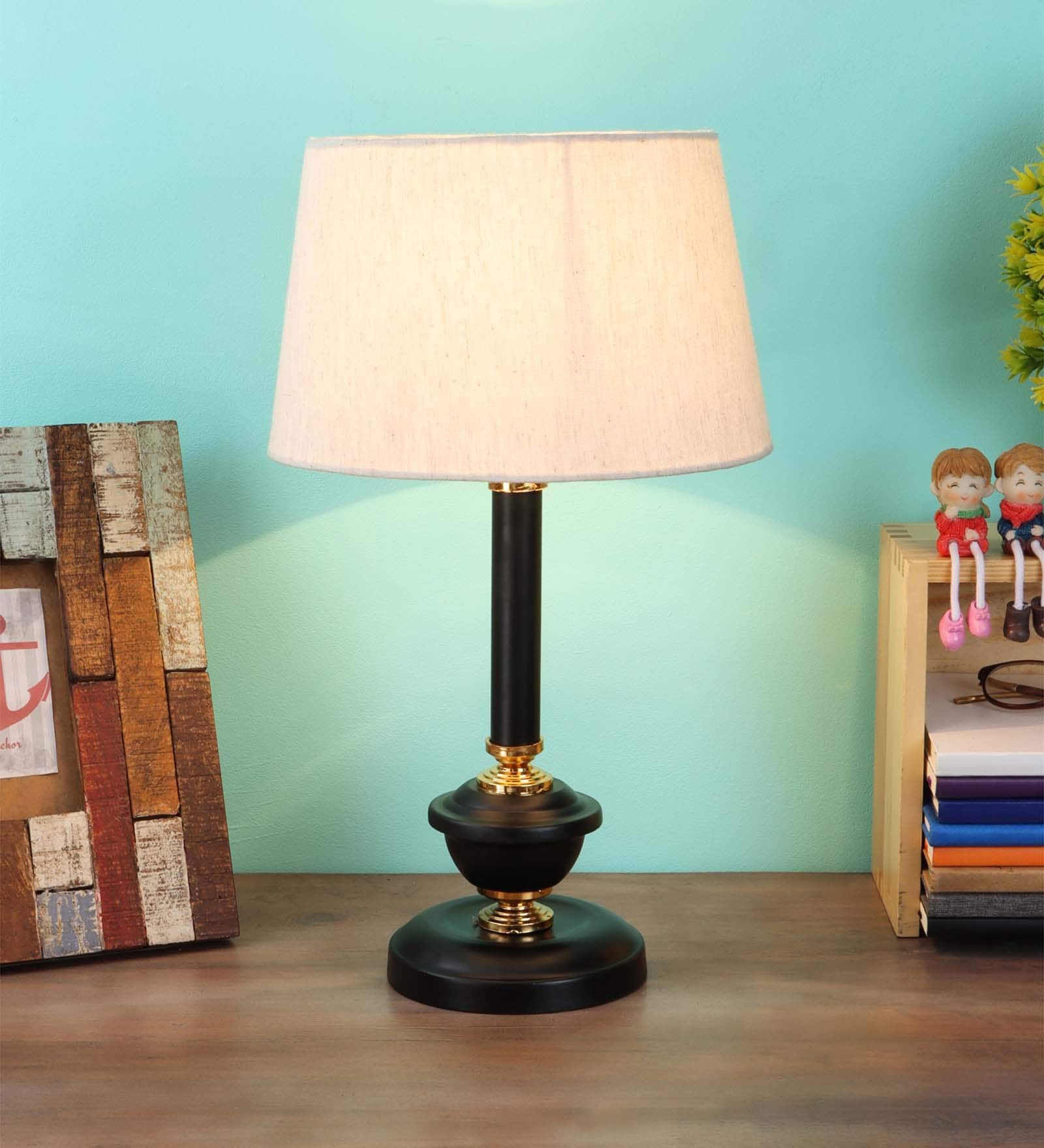 Demis White Fabric Shade Night Lamp With Metal Base