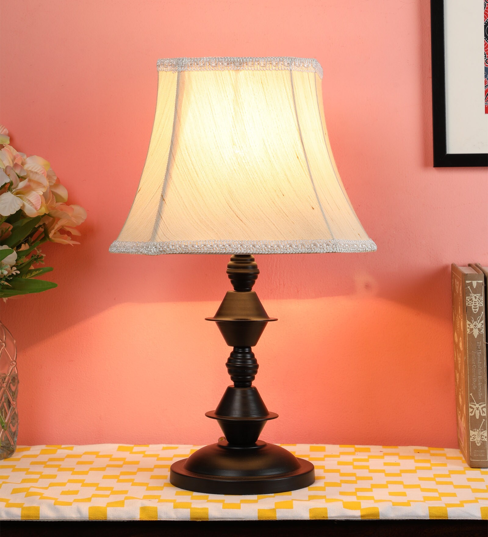 Buy White Fabric Shade Table Lamp with Black Base by Tu Casa at 52 OFF