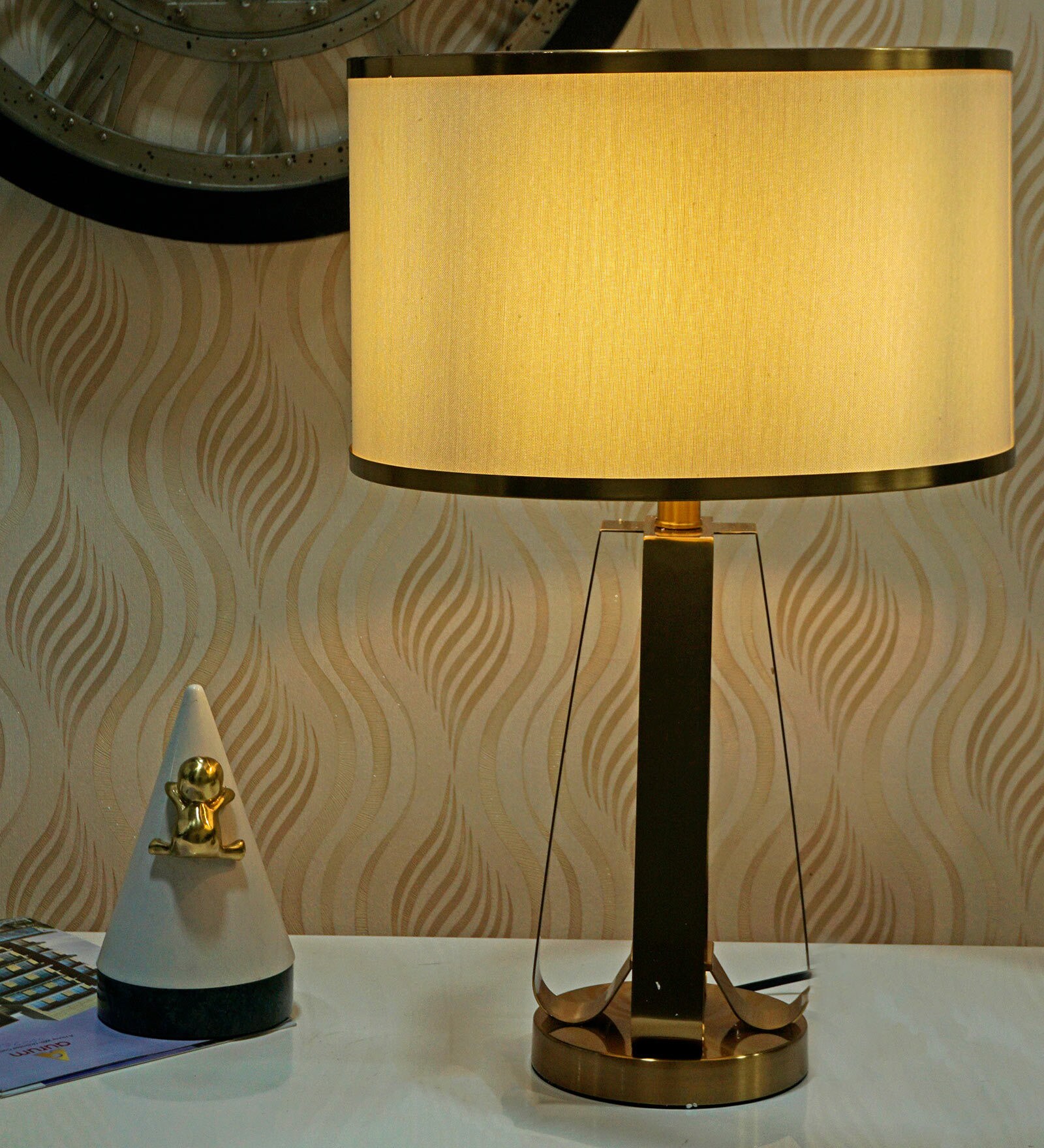 Buy White Fabric Shade Table Lamp with Gold Base by Hermosa Casa at 7