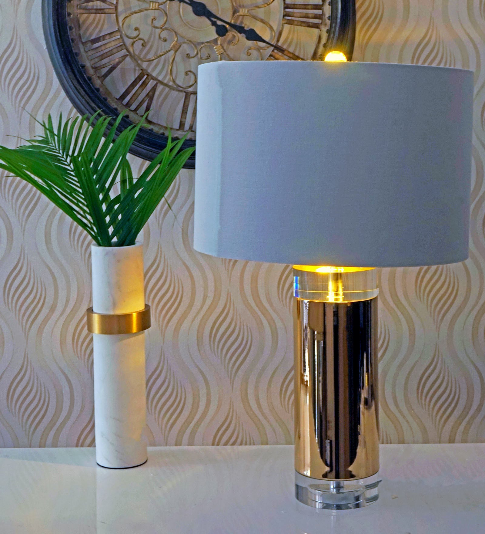 Buy White Fabric Shade Table Lamp with Gold Base by Hermosa Casa at 17