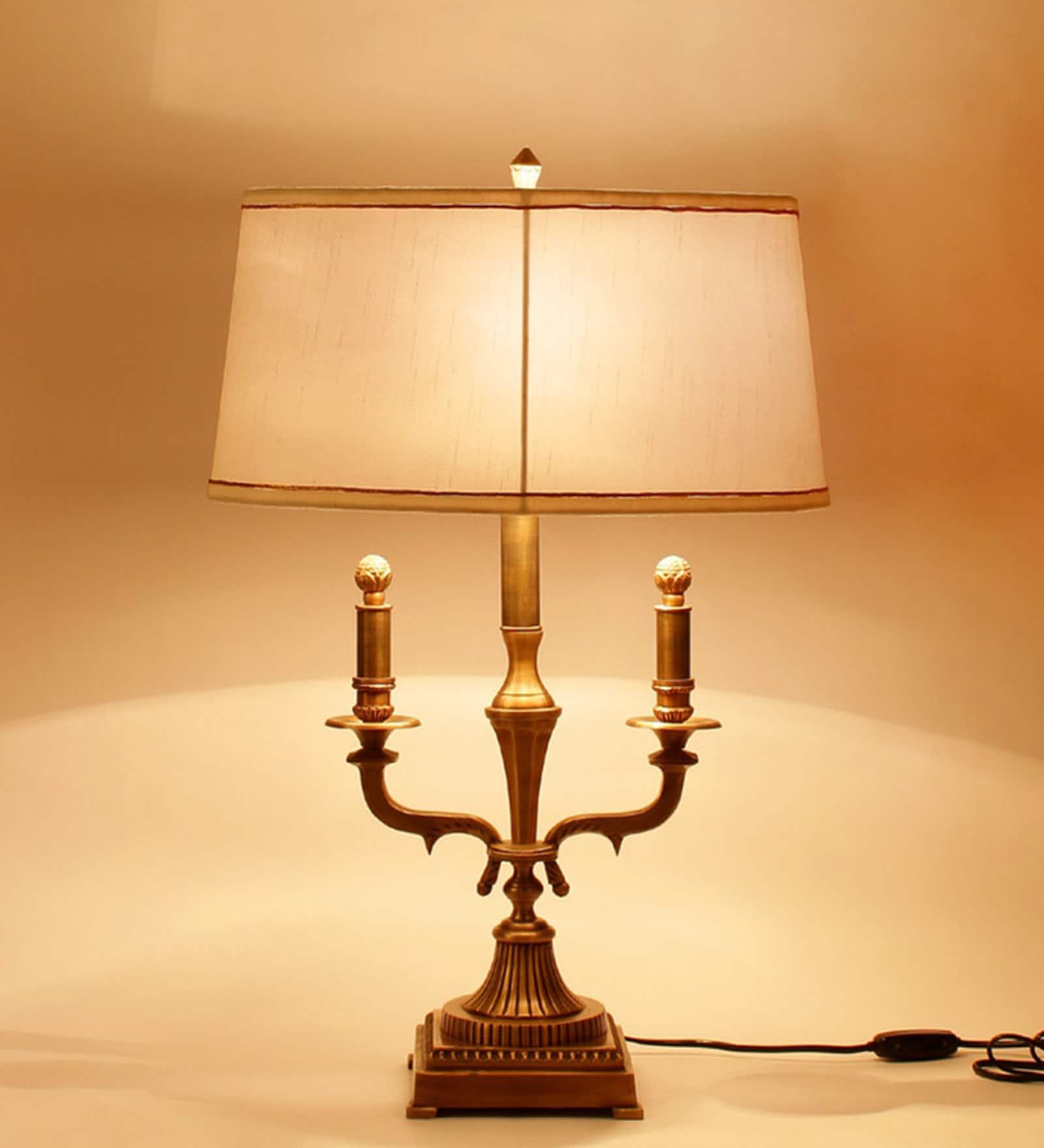 White Fabric Shade Table Lamp With Gold Base