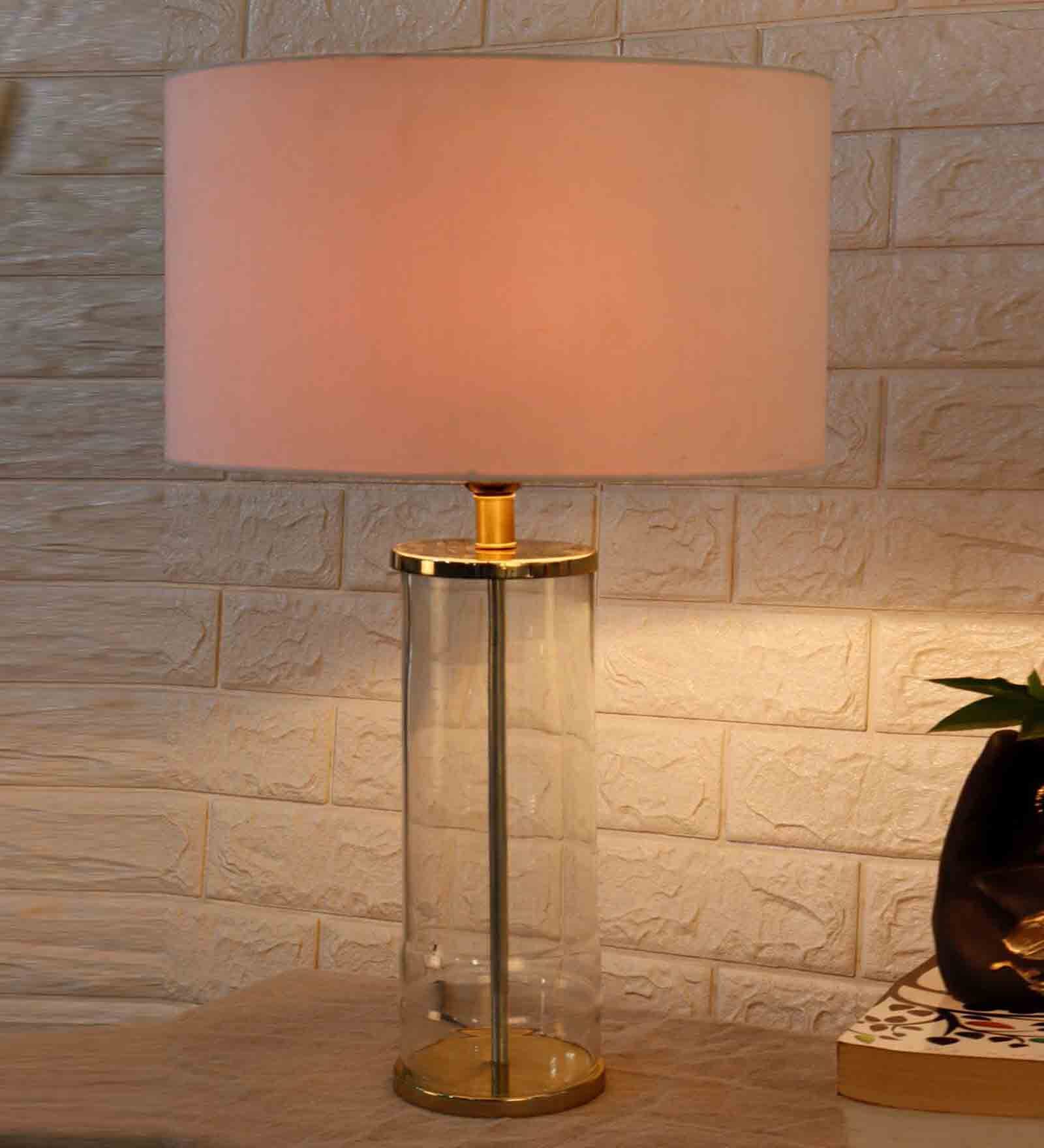 White Fabric Shade Table Lamp with Transparent Base